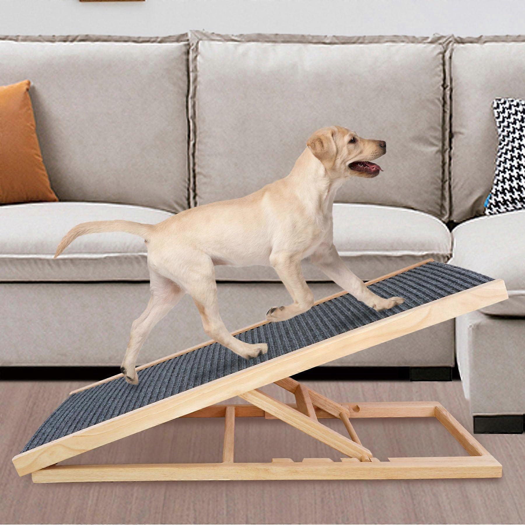 Folding Dog Ramp for Bed and Couch, 17-Inch Adjustable Pet Ramp with Non-Slip Rubber Mat for Car and Home Use