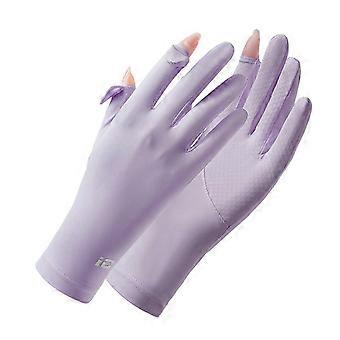 1 Paar Fingerspitzenöffnung Anti-Rutsch-Handfläche Einfarbige Sonnenschutz-Fäustlinge Frauen Anti-UV-Eisseide dünne Handschuhe