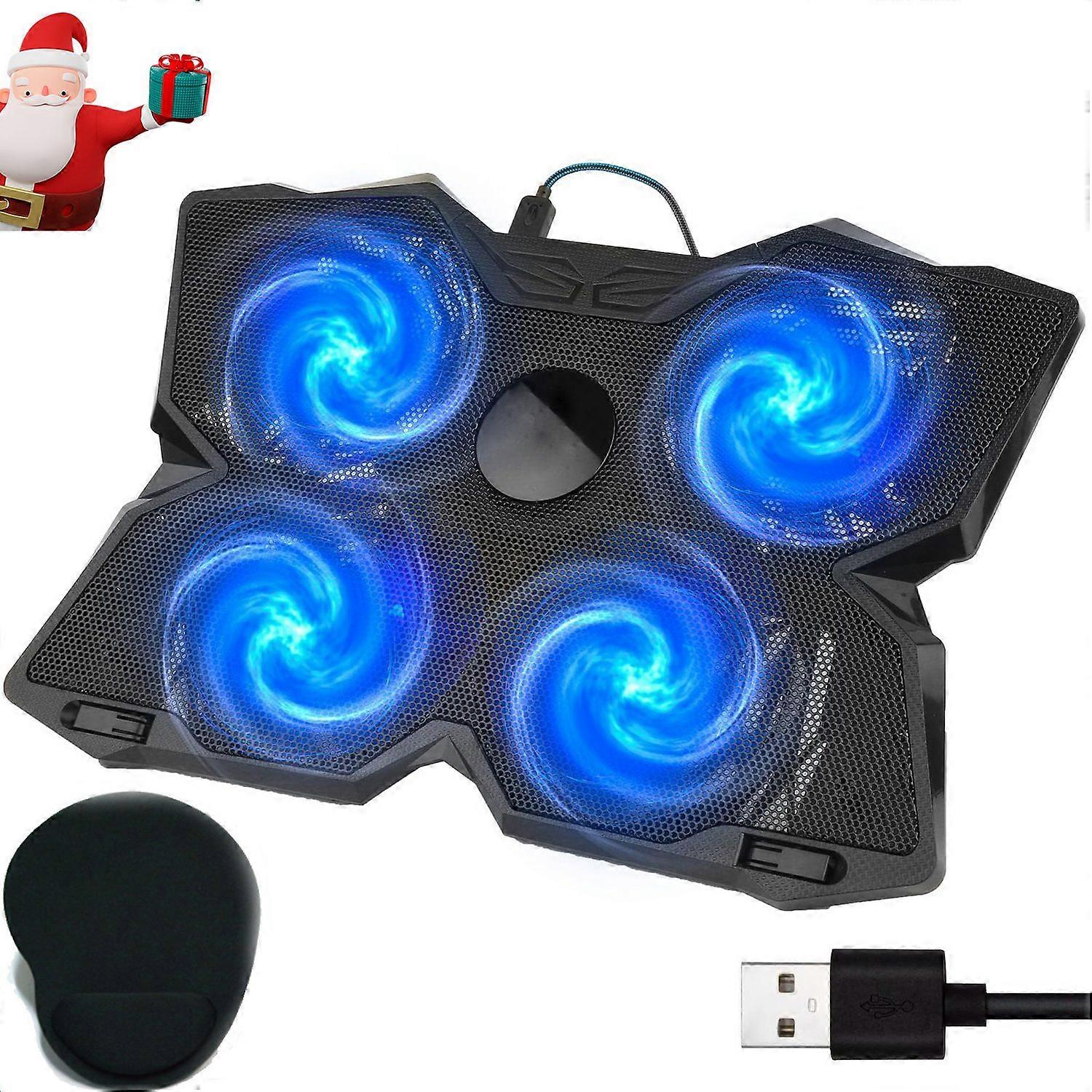 Notebook cooler with 4 quiet fans, hidden USB cable, incl. mouse pad for efficient cooling.