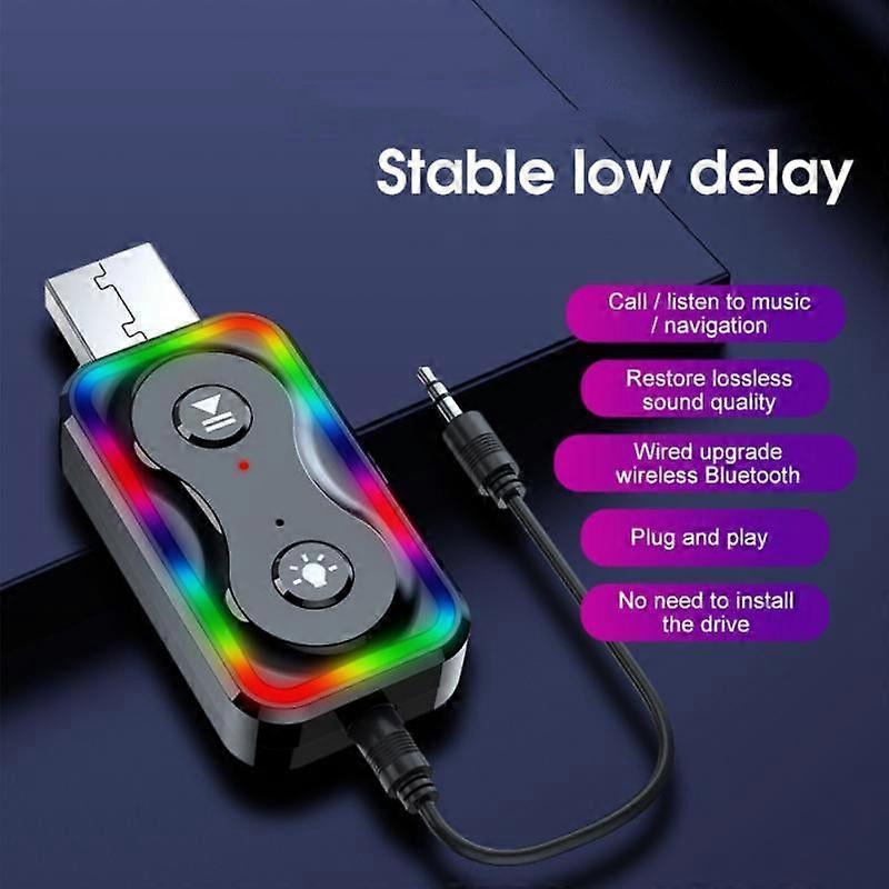 Q1 bluetooth-compatible 5.3 Audio Receiver Transmitter HiFi Sound Drivers-free 2-in-1 Car USB Adapter with Colorful Atmosphere