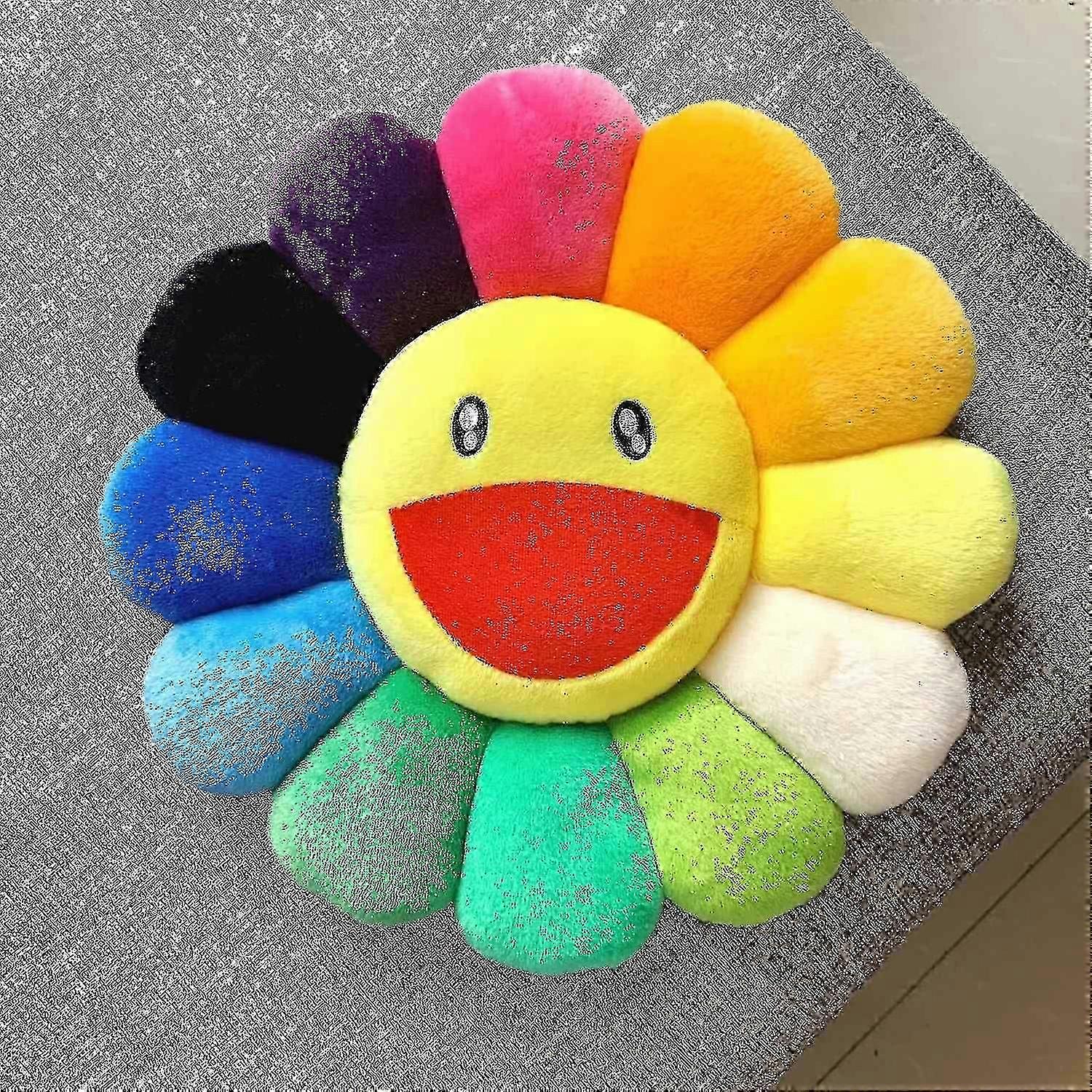 (colorful Yellow) 40cm Rainbow Flower Pillow Plush Colorful Stuffed