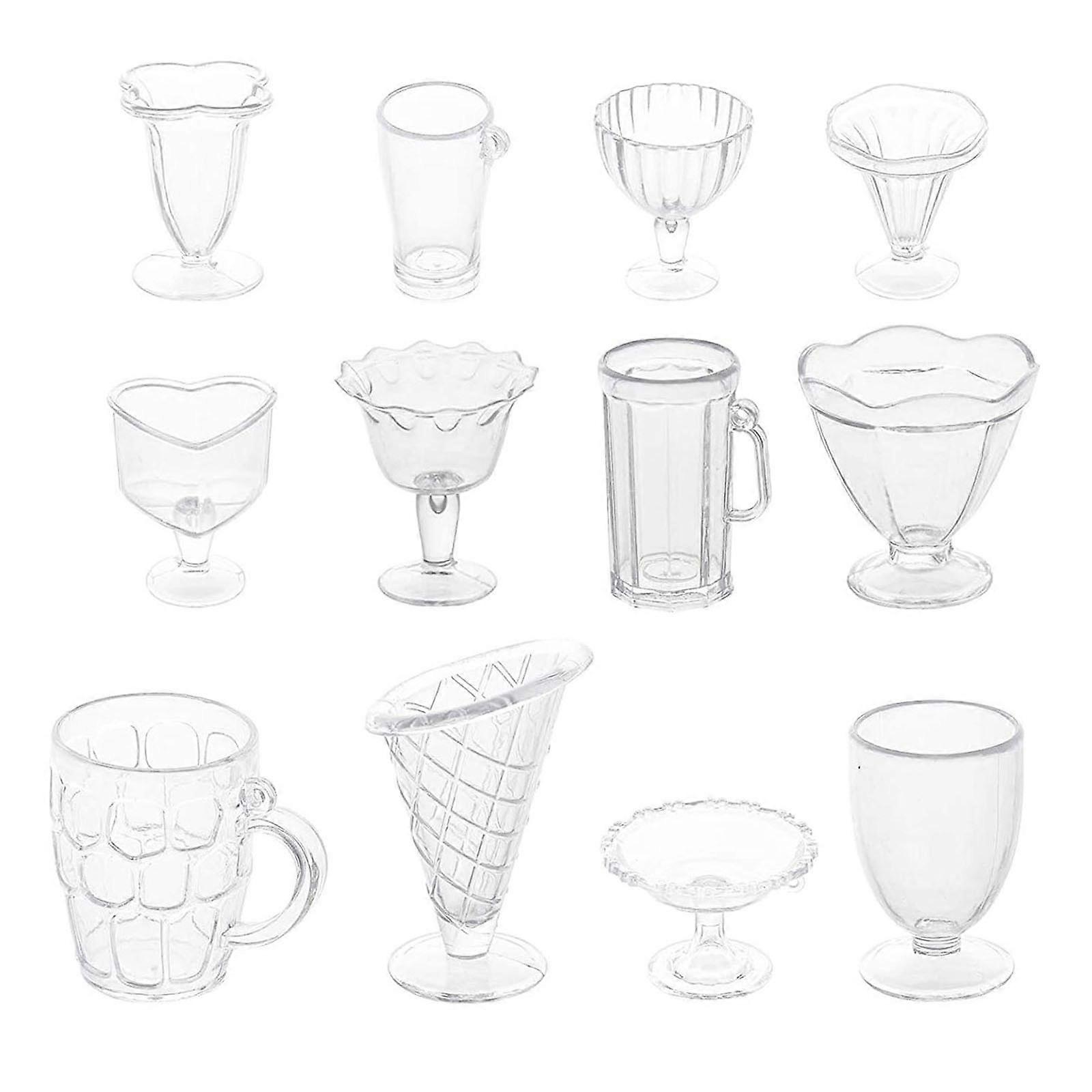 12-piece Food for Play Cup Ice Cream Sundae Cup Container Clay Mini Cup Plastic Food for Play Diy Miniature Simulation C
