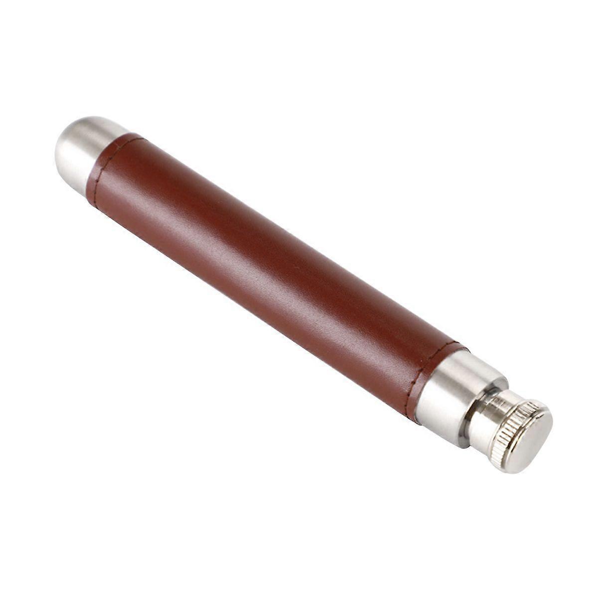 1 قطعة 45 مللي أنبوب نبيذ محمول من الفولاذ المقاوم للصدأ وعاء النبيذ غطاء جلدي (بني + فضي)