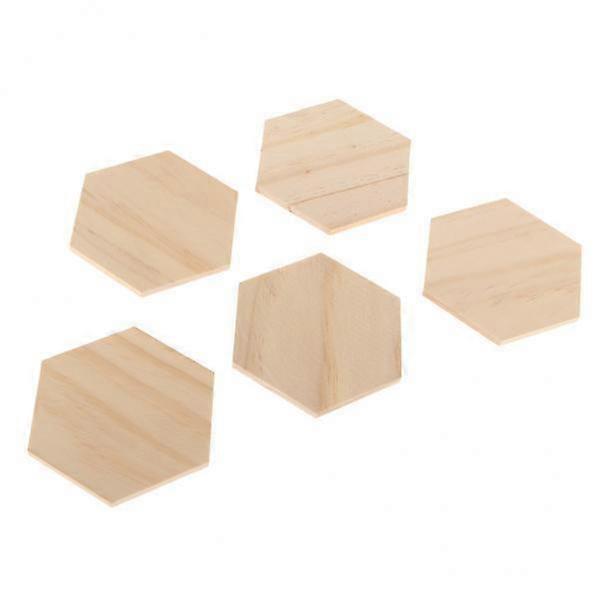 6x5 Pieces Natural Wood Hexagon Plaque Sign Slices Unfinished Wooden Shapes