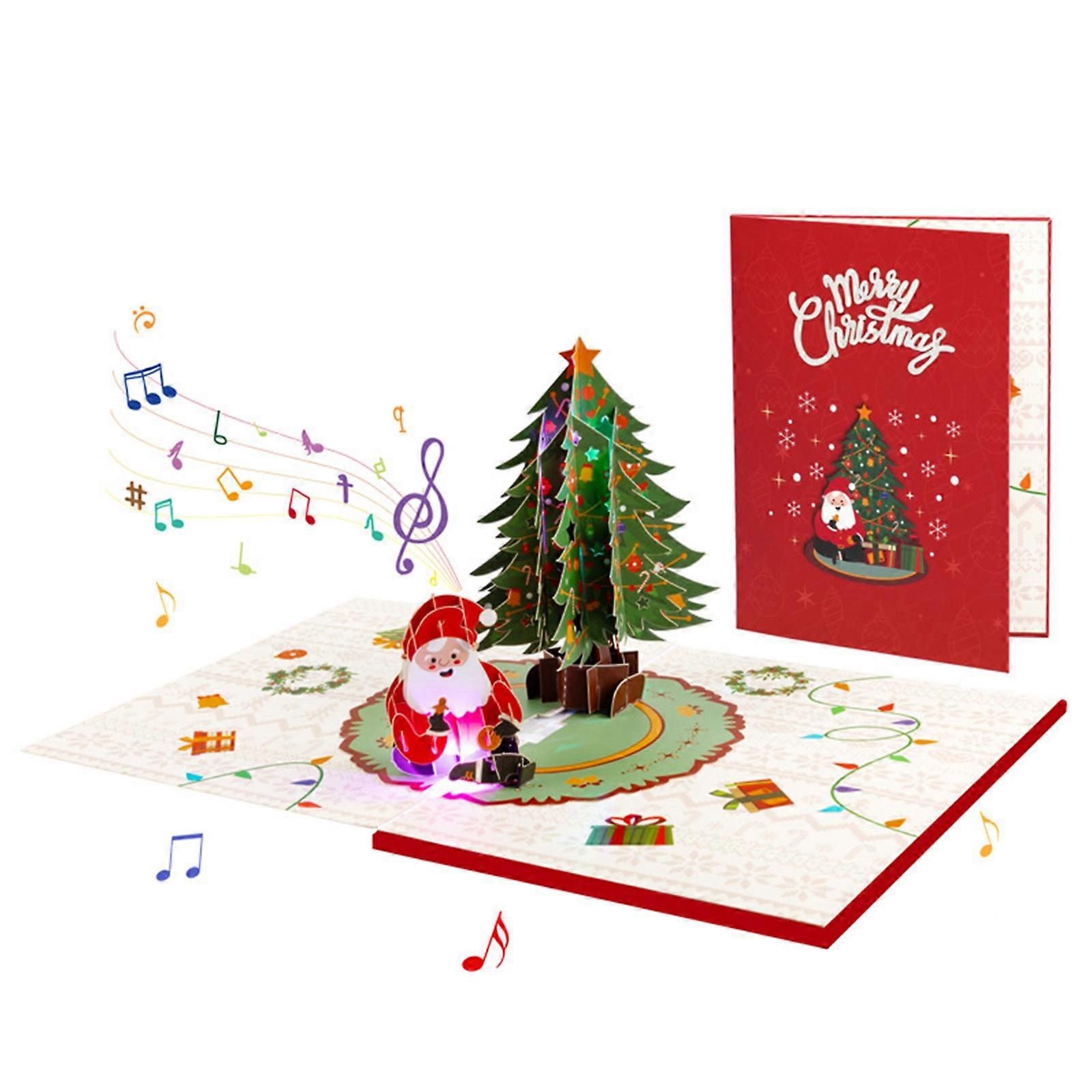 Musical and LED Light Christmas Card Foldable 3D Popup Greeting Card with Envelope for Holiday Invitation Postcard