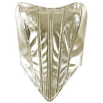 Girls Vintage Boned Corset Party Bustier Bodyshaper Metal Gloss Overbust Sexy Vintage Y2K Cool Bustiers for Women  Silver M
