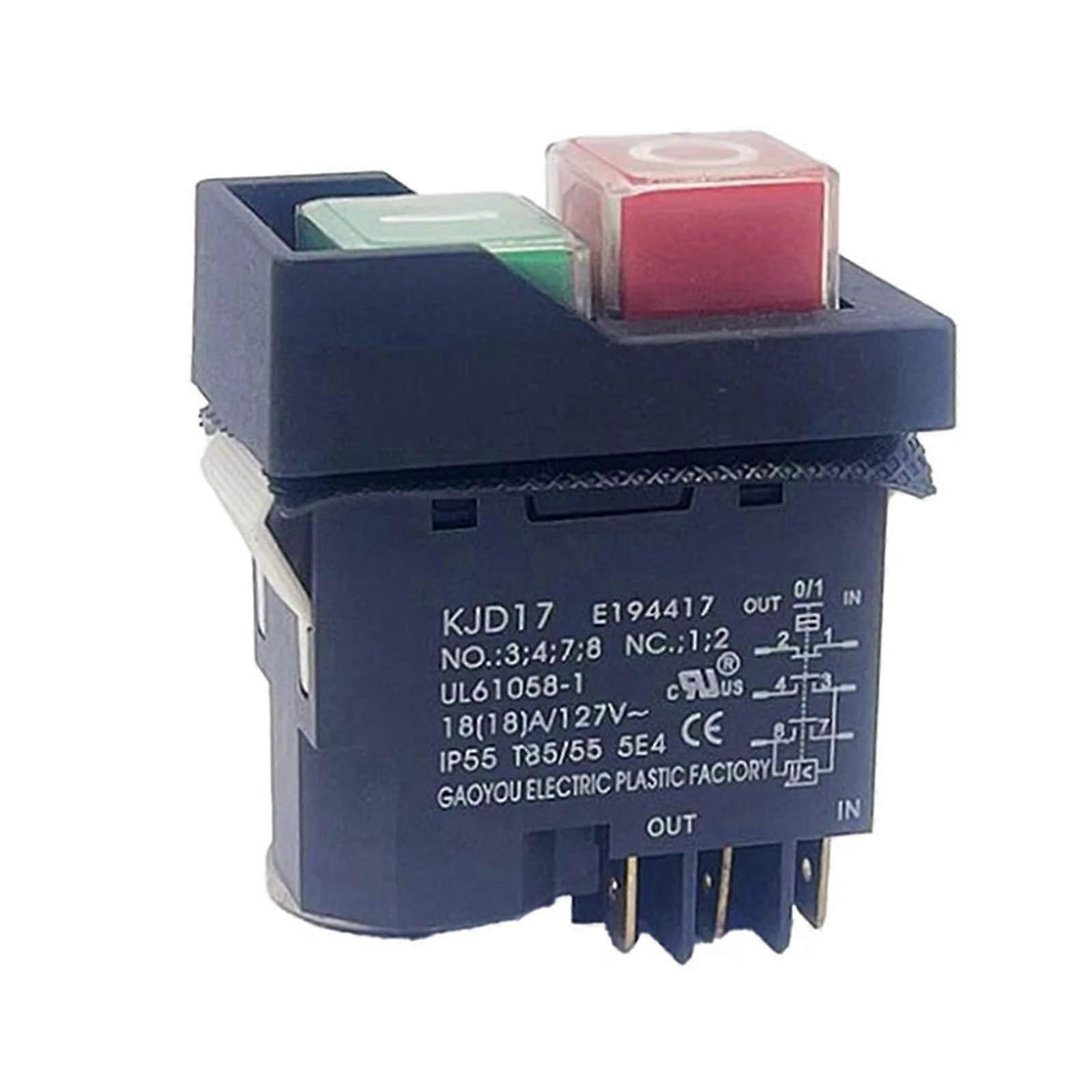 KJD17 6 P Electromagnetic Start Push Button Switches IP55 Equipment Switch(Black 127V)
