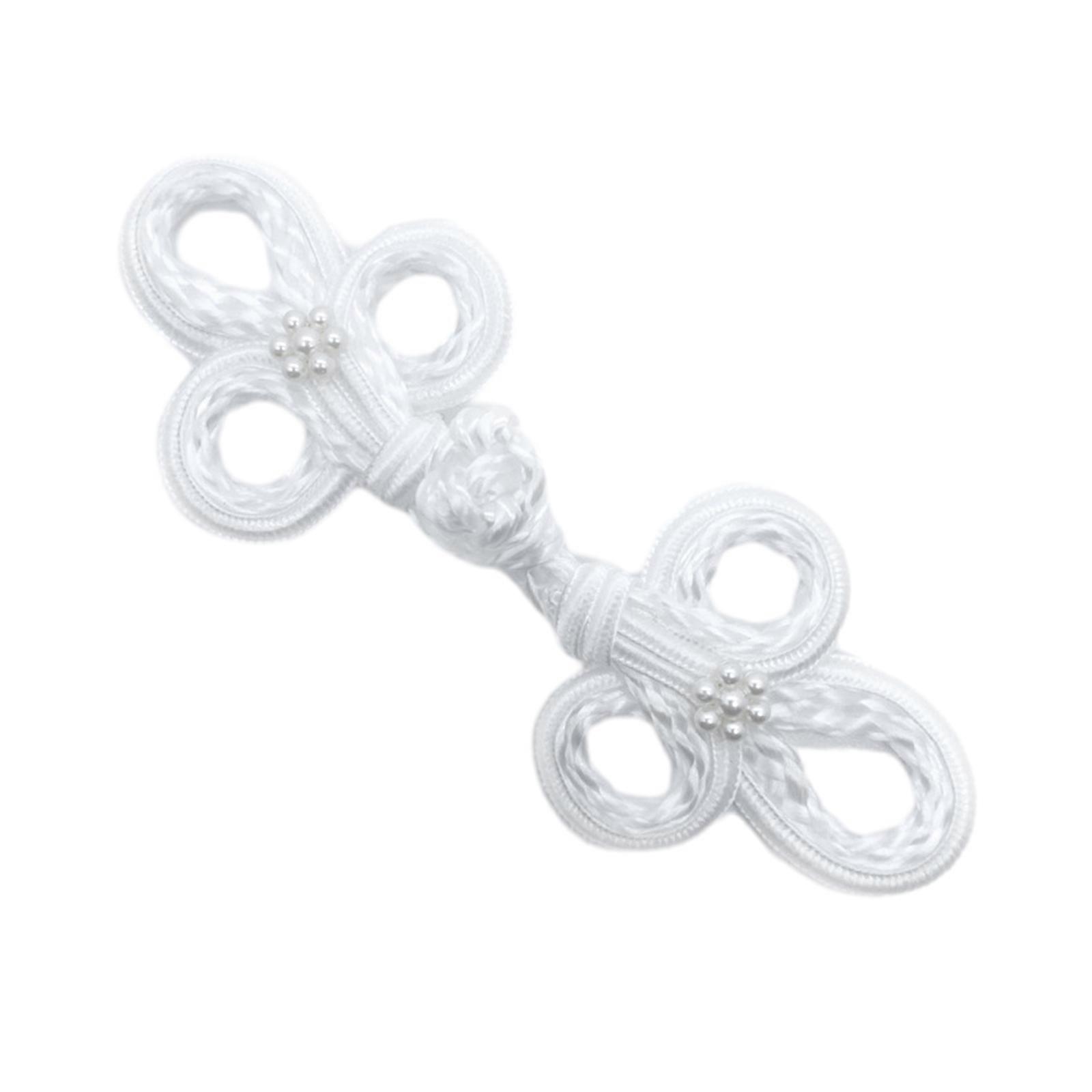 Traditional Chinese Knot Frog Buttons Closure Handmade Fabric Fasteners for DIY Sewing Tang Suit Handmade Button  White