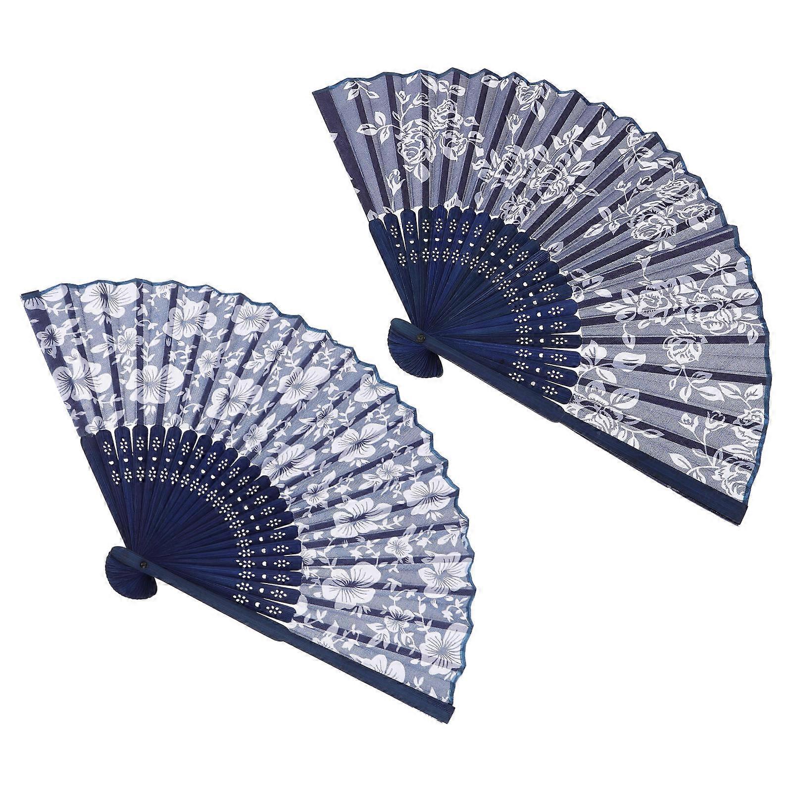 2pcs Handheld Fans Fabric Folding Fans Bamboo Fans Photo Shoot Props