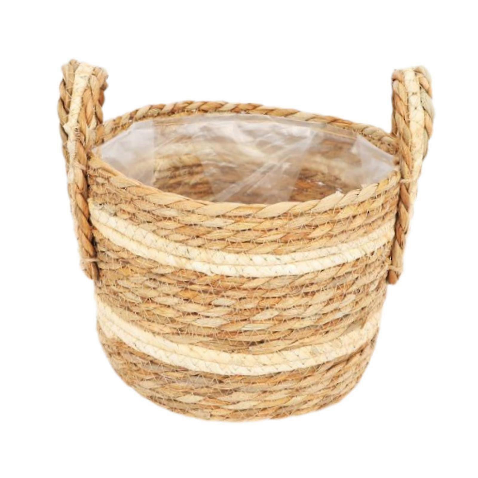 Woven Planter Basket with Liner Ideal for Flower Pot Cover for Balcony, Yard, and Windowsill, Size 23x17cm