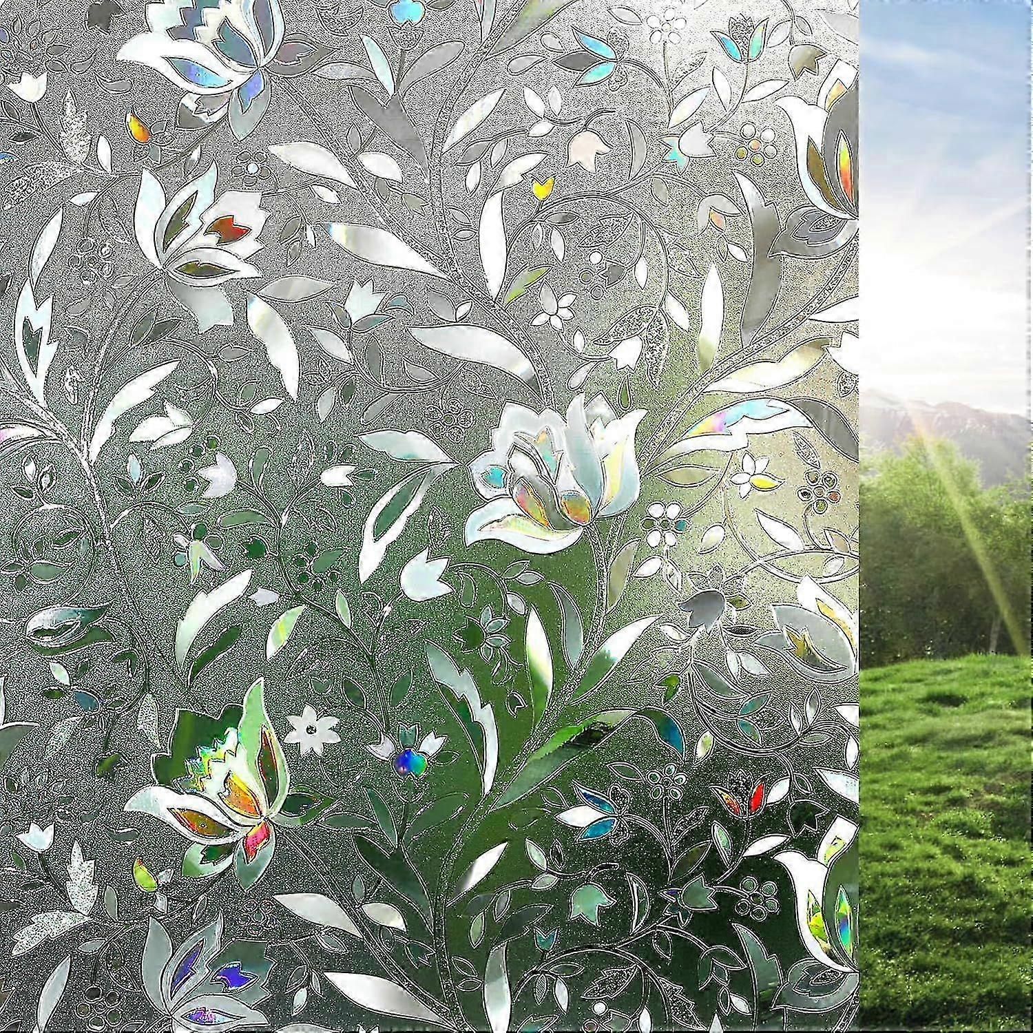 3D Window Film Glass Window Privacy Solution, Glueless Self-Adhesive Rainbow Glass Cover Frosted, Opaque Decorative Sticker, Suitable for Tu