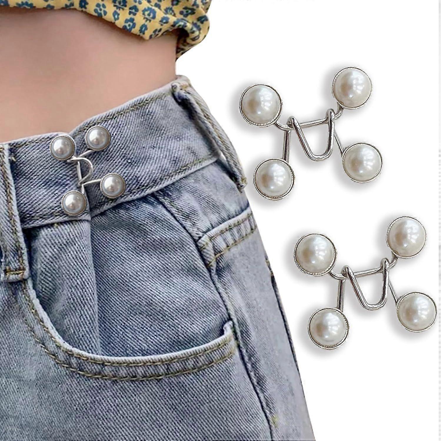 (White Pearl)Jean Button Pins, Adjustable Jean Button, Detachable Jean Button Pin, No Sewing Required, Perfect Fit Instant Jean Button.