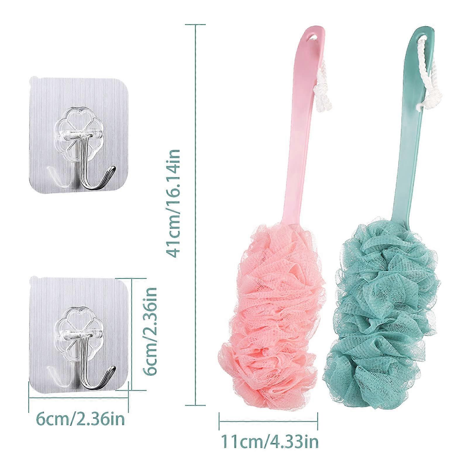 Shower Body Brushes with Bath Net Sponge Soft Mesh 2 Pieces Long Handle Bath Brush  Back Brush Scrubber Shower