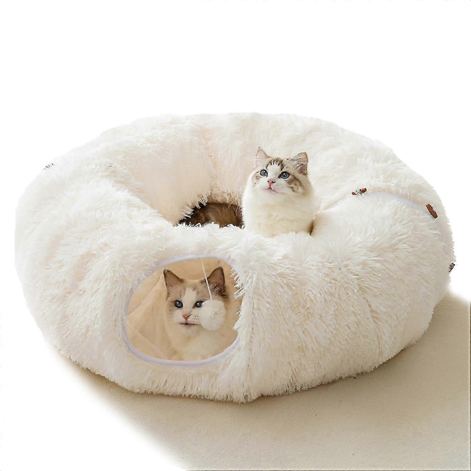 Cat Tunnel with Cat Bed Winter Plush Multifunctional for Indoor Cats Small Medium Large Cat 2025