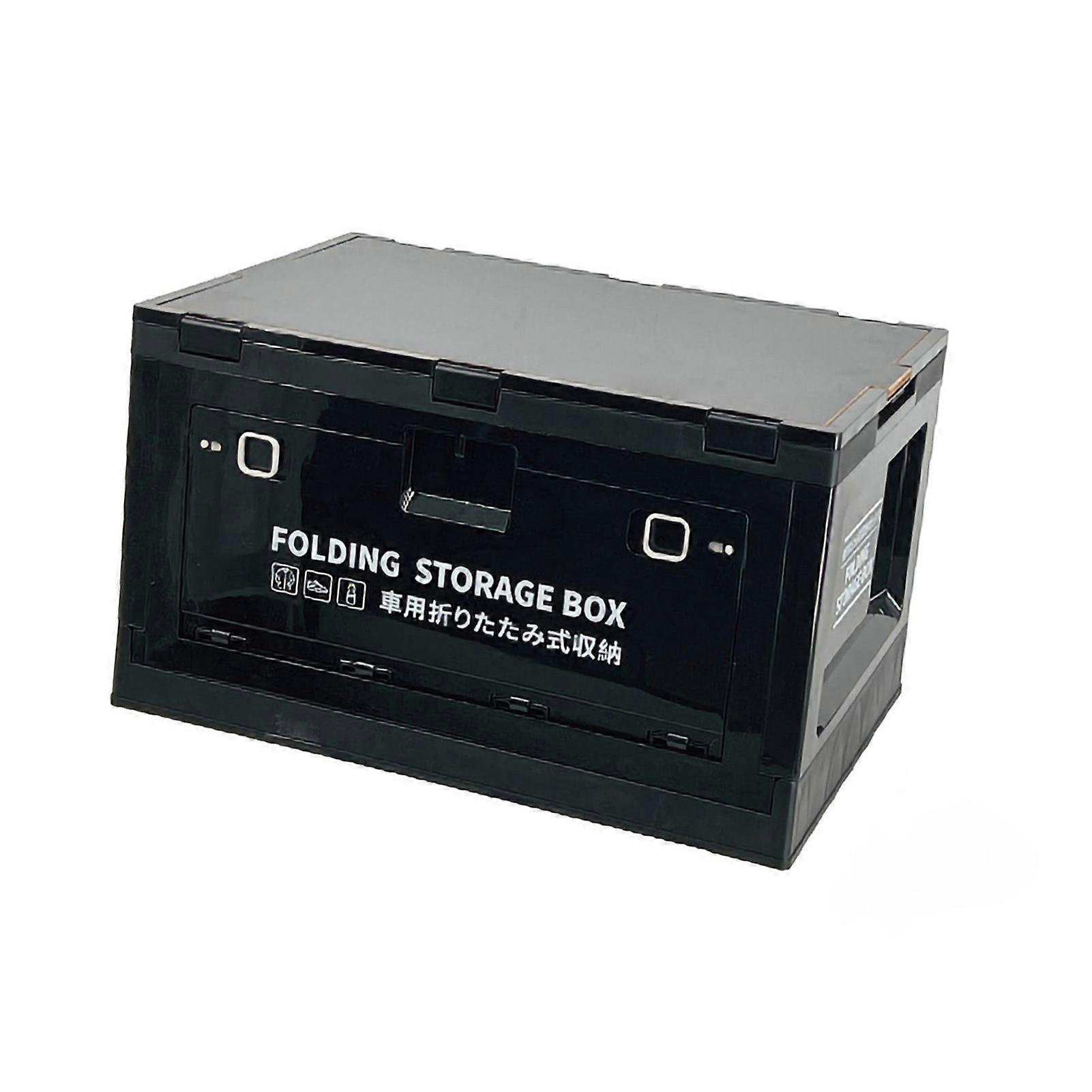 Outdoor Folding Storage Box with Wooden Cover Stackable Stable Practical Bin for Camping Car Boot