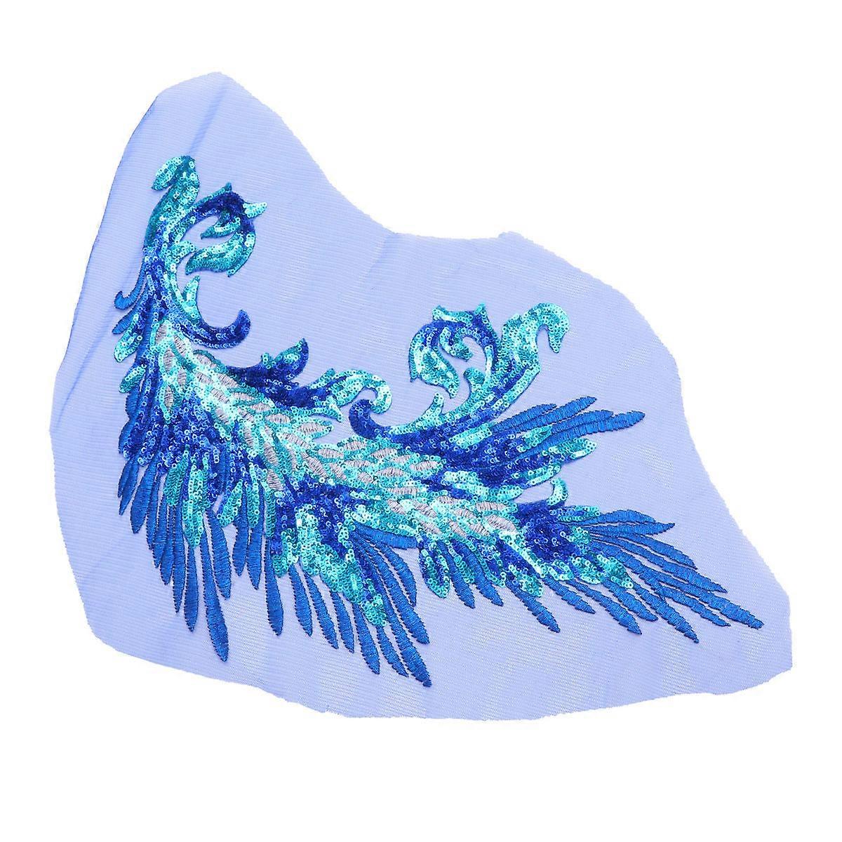 Fabric Sequin Patch Blue Sequins Embroidery Piece Wings Shaped Diy Enthusiasts 44x28x0.01cm Sewing Accessory 2Pack