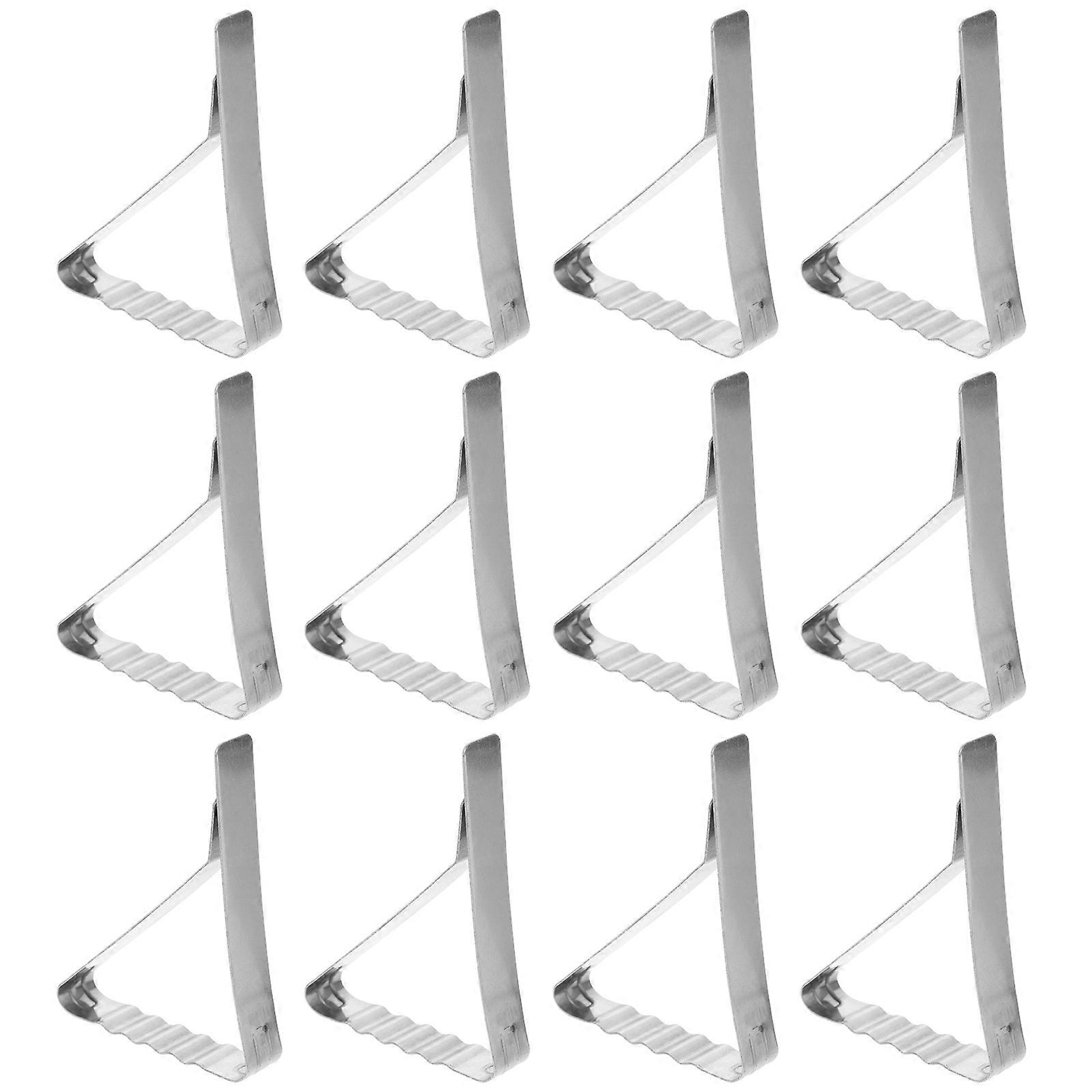 Tablecloth Fixing Clip Heavy Duty Stainless Steel Table Cloth Cover Clamps Silver 7x5x1.5cm Elasticity 12Pcs