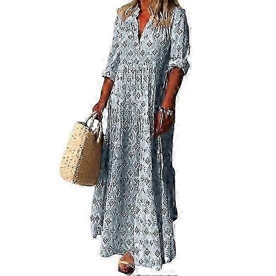 Maxiklänning Charmig Ståkrage Mjuk Långklänning Ledigt Lös Boho-tryck Maxiklänning Maxiklänning Streetwear