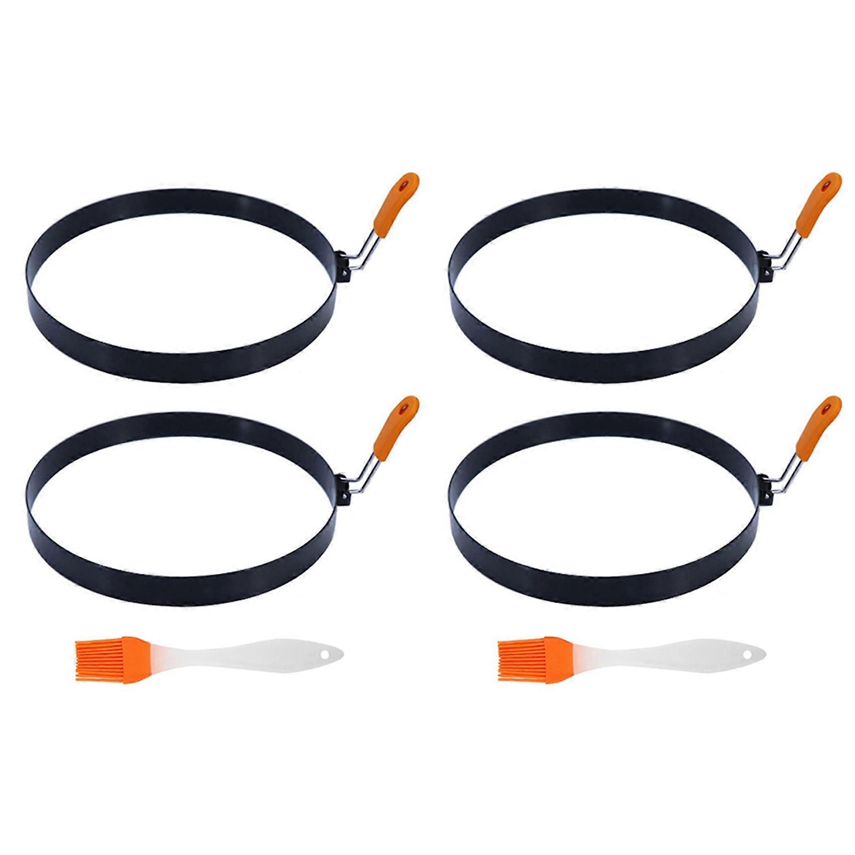 2X 8 Inch Pancake Ring Stainless Steel Omelet Ring with Silicone Insulated Handle Round Egg Rings Mo