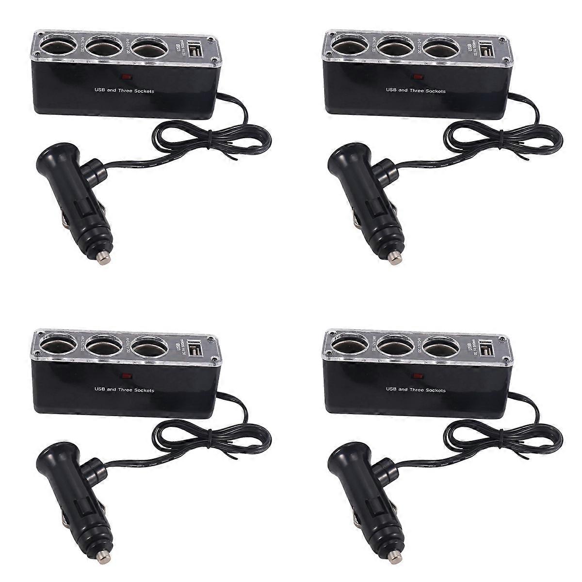 3 WAY MULTI SOCKET CAR LIGHTER USB PLUG Triple ADAPTER With USB Port