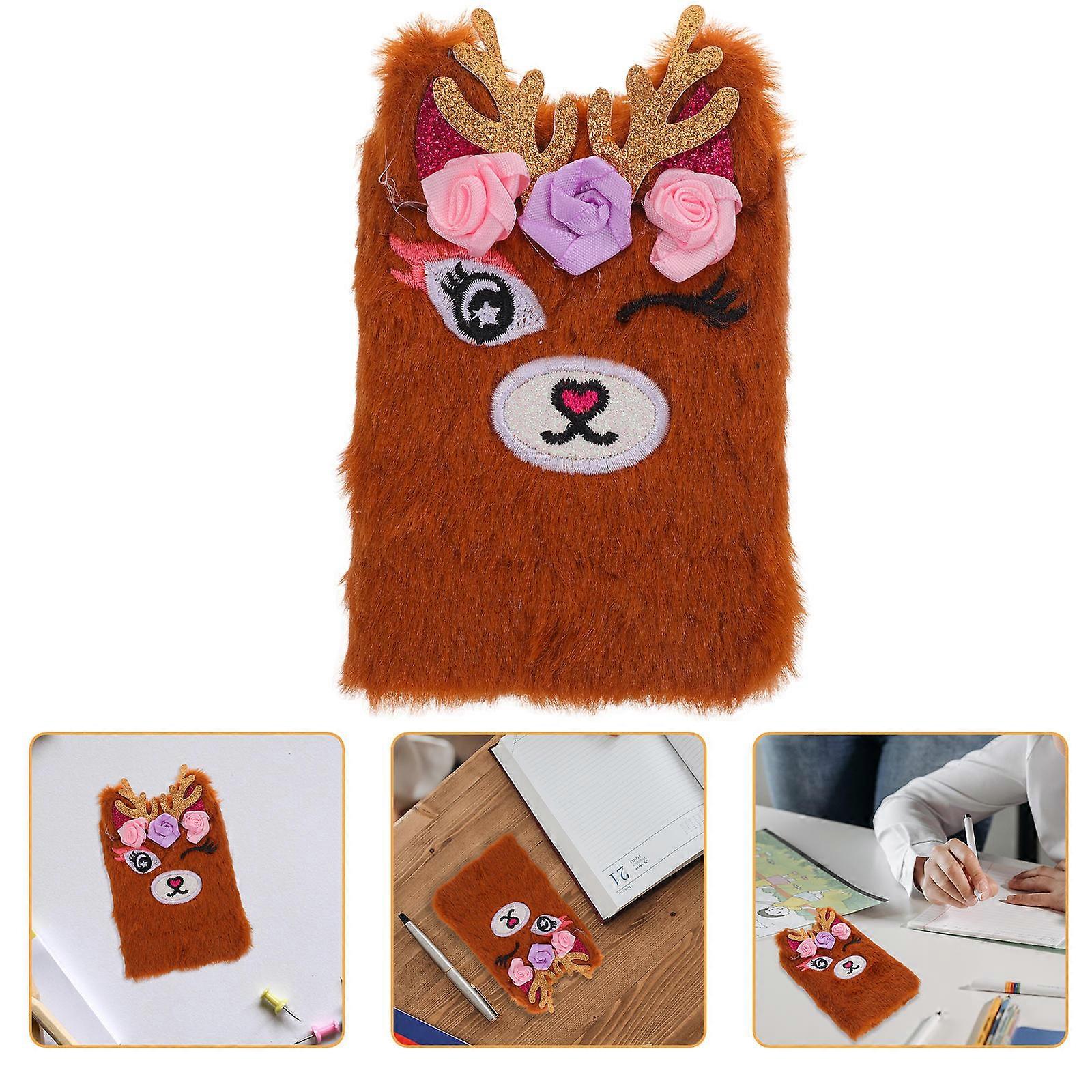 Cartoon Journal Book Notebook For Girl Daily Use Writing Cartoon Plush Deer Pattern Mini Portable Pocket-Sized 1Set