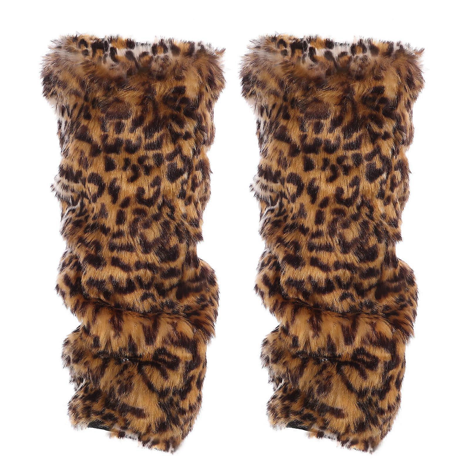 Faux Leg Warmers Leopard Soft Boot Cuffs 40cm Length Winter Warmth Women 1Pair