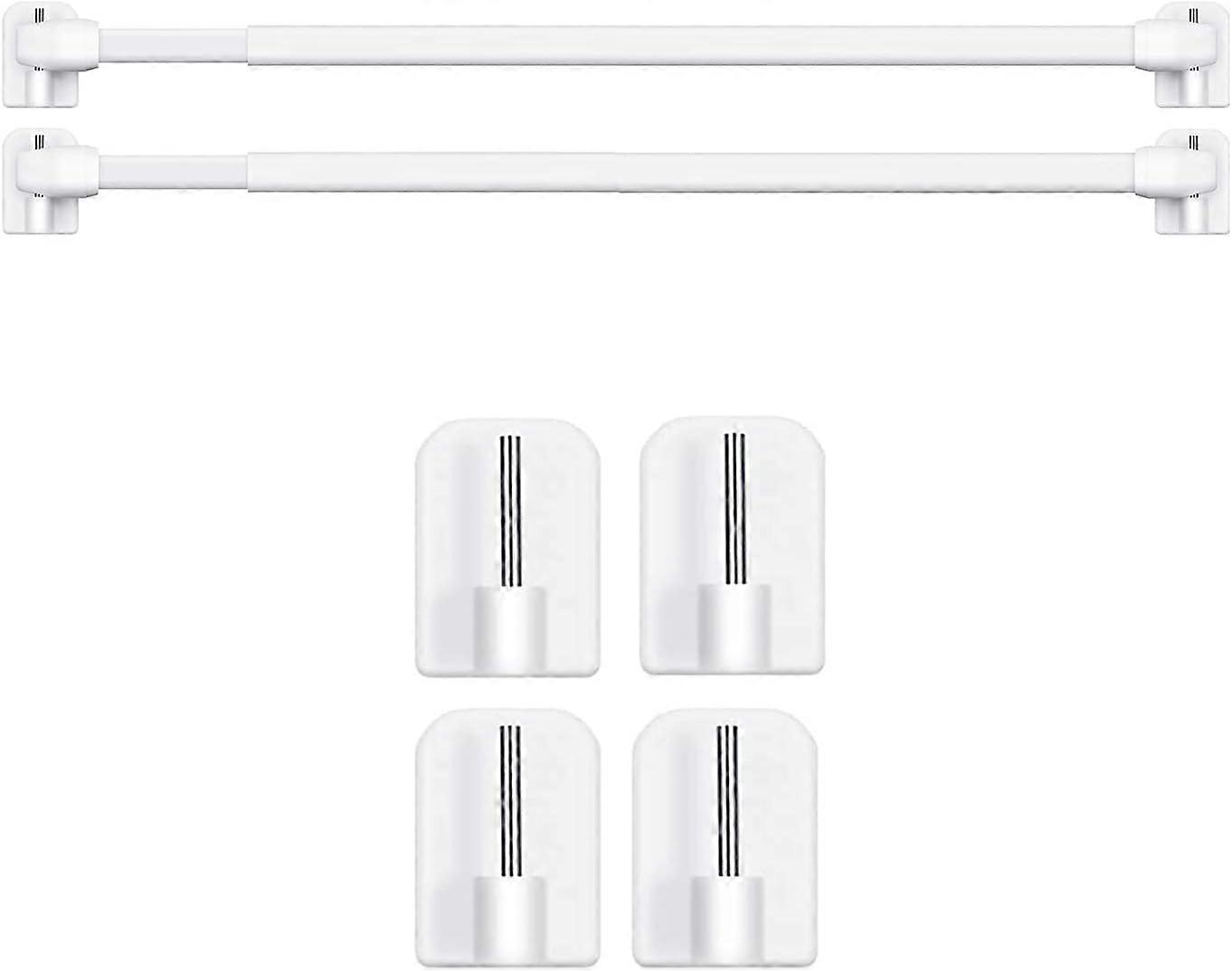 Extendable Metal Curtain Rods with 4 Hooks - No Drilling or Screws - Adjustable 30-50cm for Windows & Closets - Support Up to 1 kg (Non-Slip White St