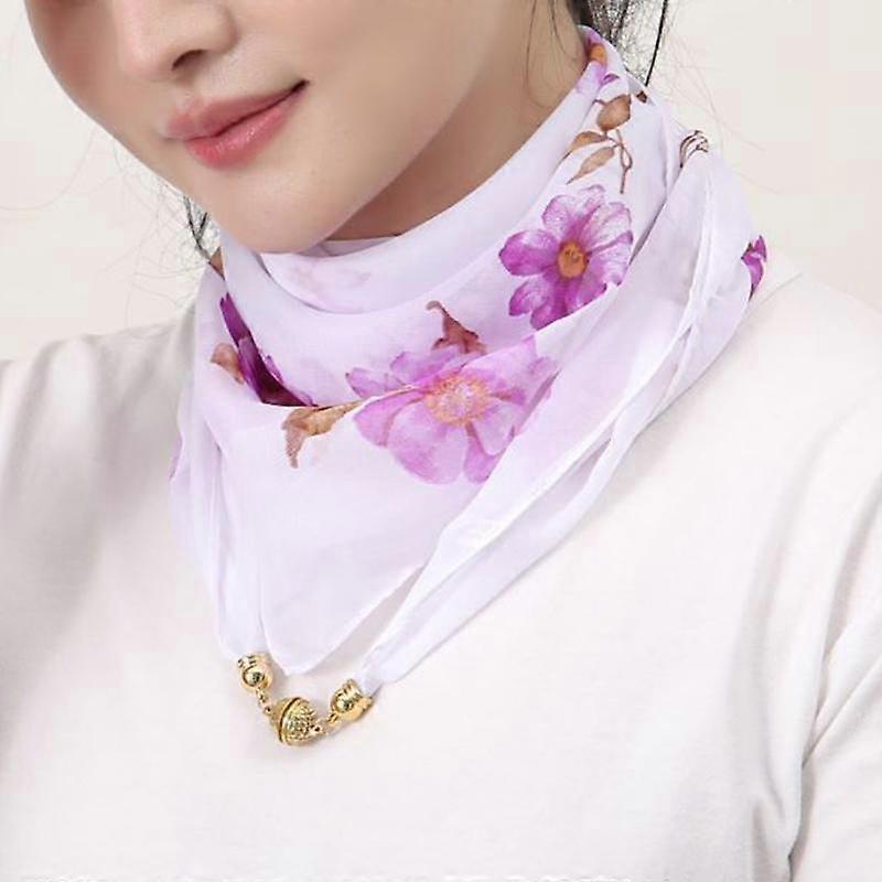 Multi-Functional Silk Scarf Chiffon Lazy Scarf Magnetic Snap Square Scarf Small Gold Ball