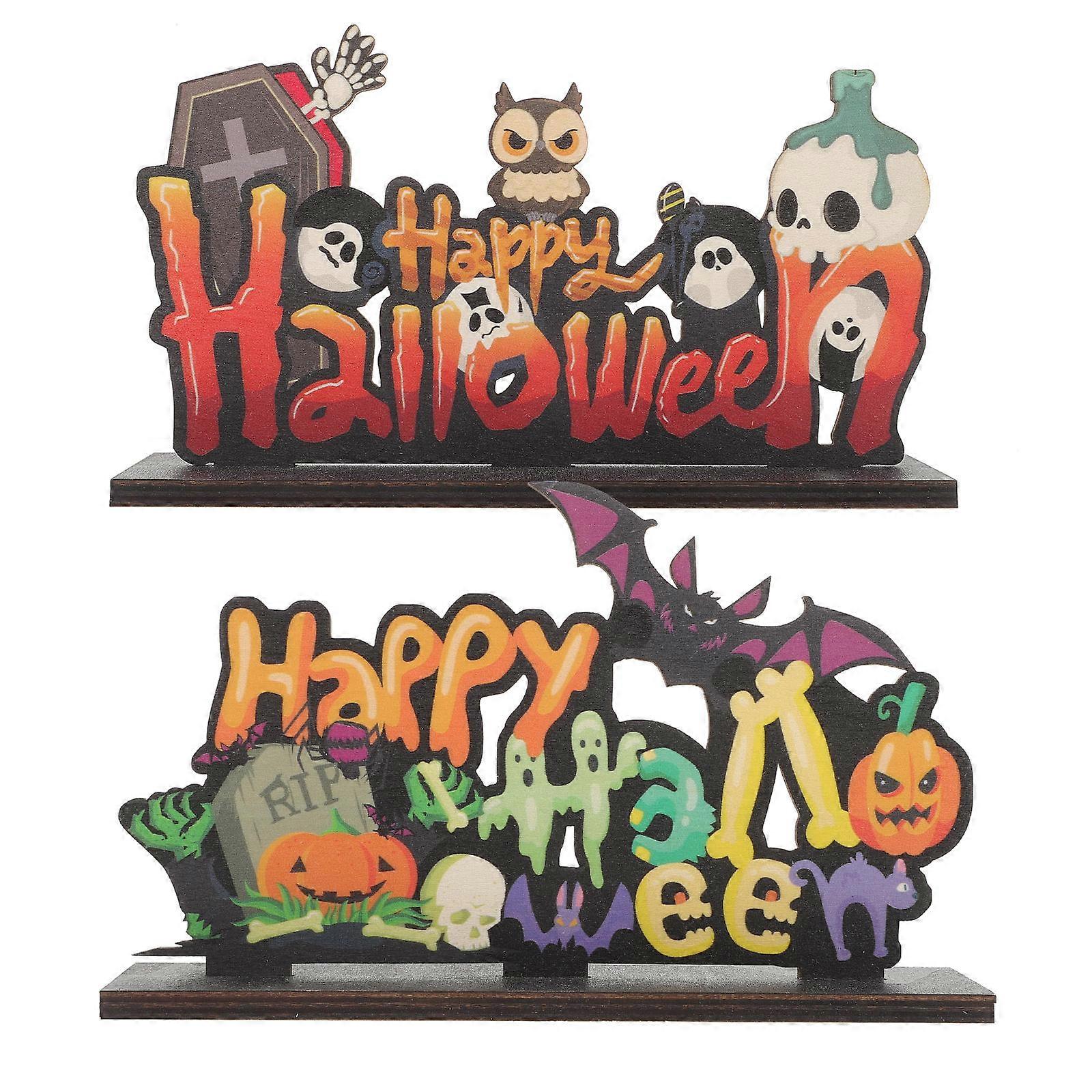 Halloween Tabletop Centerpieces Wooden Centerpiece Sign Halloween Party Table Decorations Assorted Color 8.25X3.93X2.36in Decorative 2Pcs