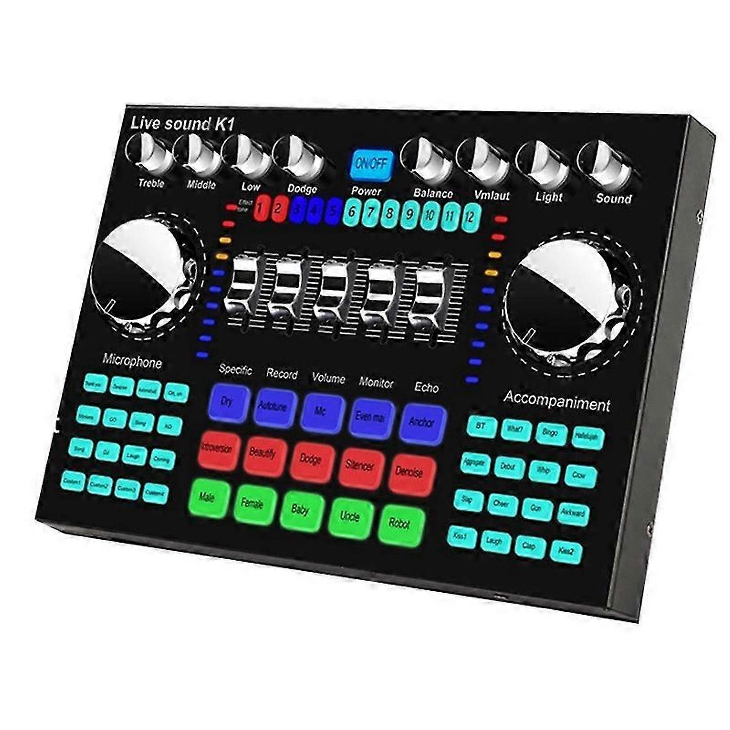 K1 Live Sound Card Portable Bluetooth Sound Card Profession Adjustable Volume Audio for Music Record
