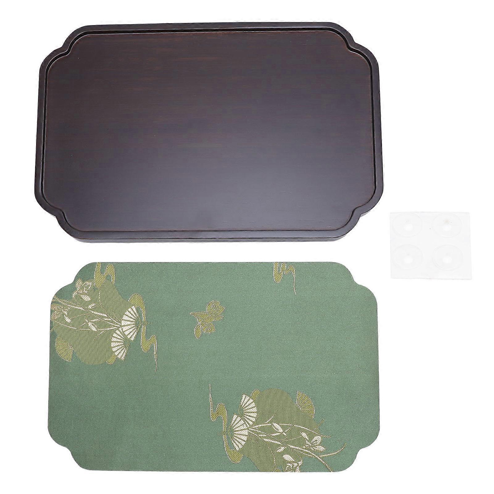 Bamboo Tea Serving Tray, Chinese Serving Tray with Satin Fabric for Home, Office and Tea Room