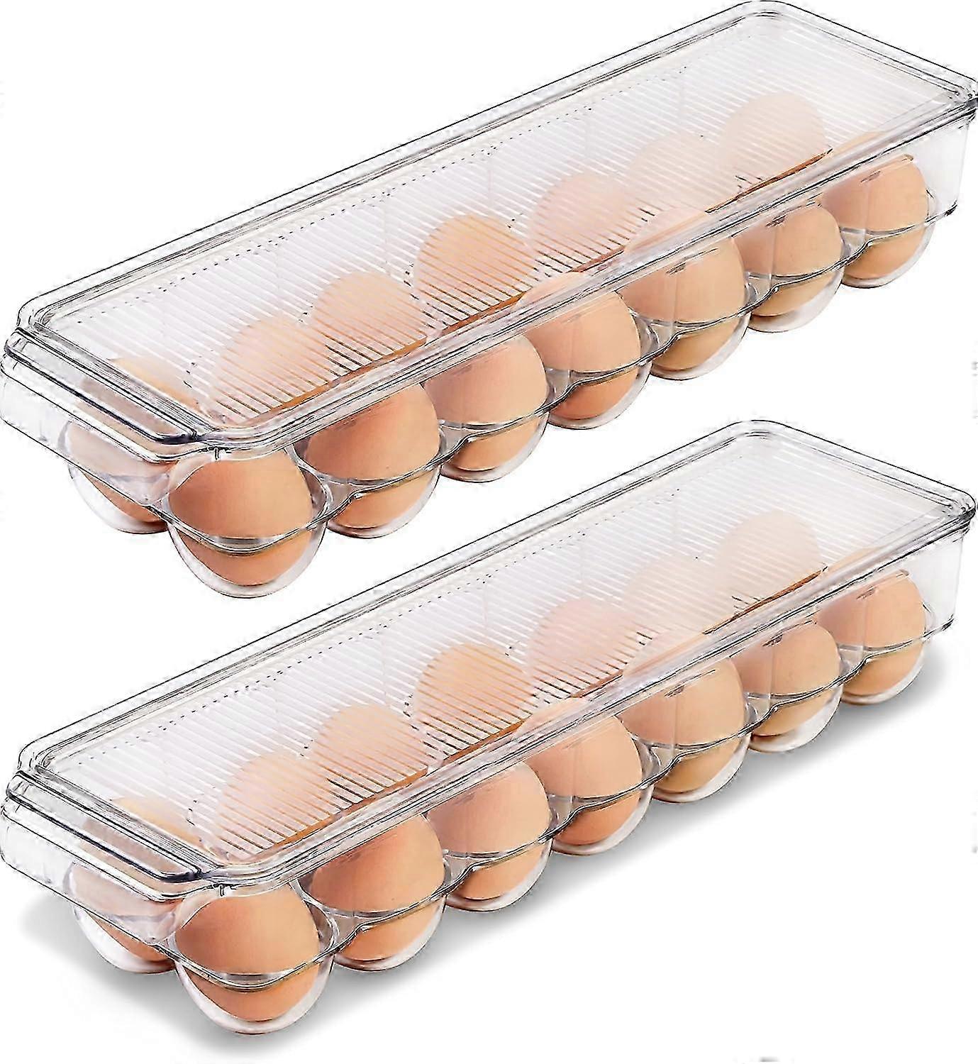 Egg container refrigerator 14 egg with lid handle storage tray clear pack of 2