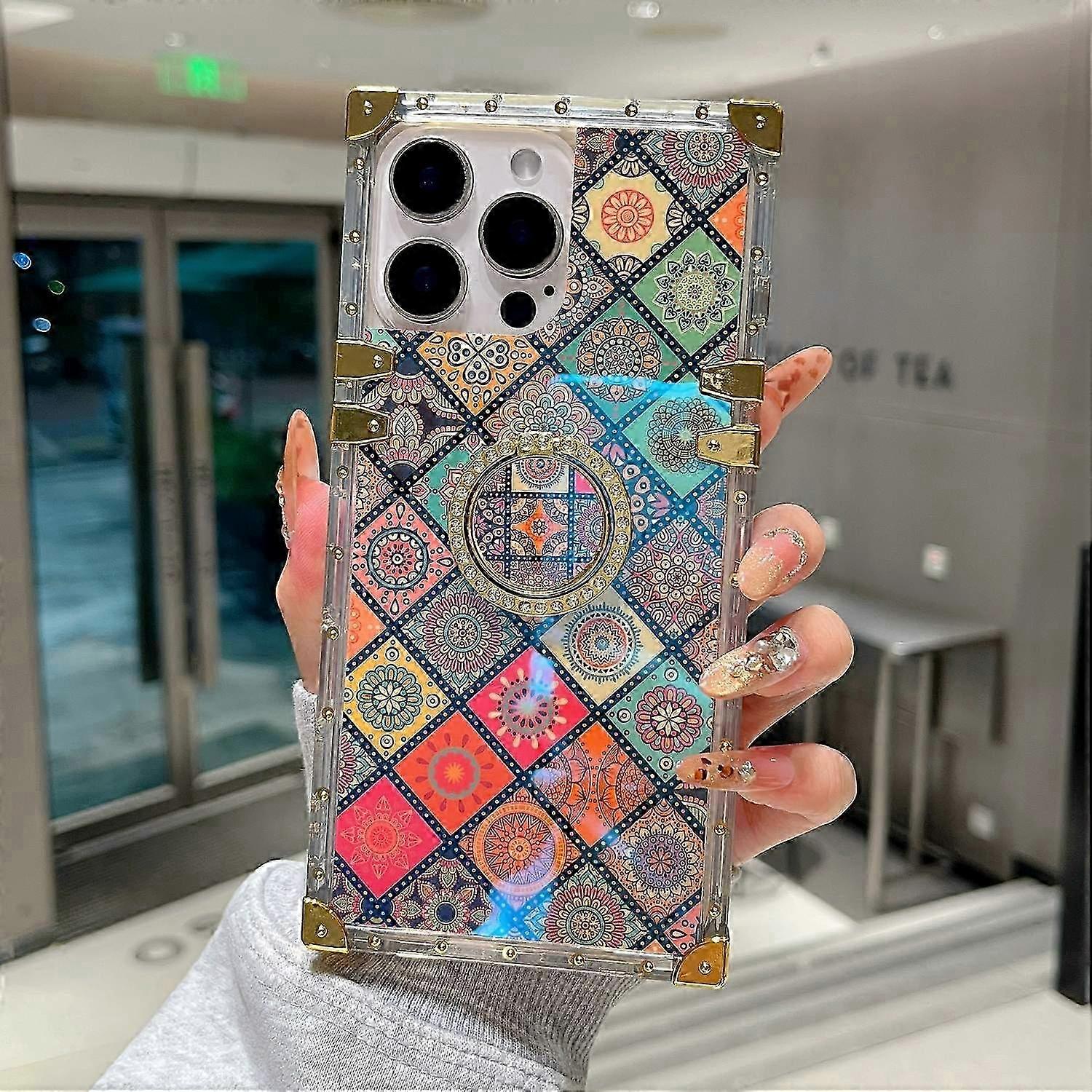 Ethnic Style Pattern Electroplating TPU+PC Phone Cover with Kickstand for Compatible Brand