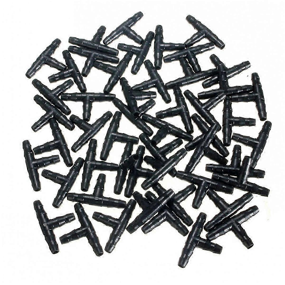 100 Pcs Tee Pipe Fitting 4/7mm - T Connector for Irrigation PVC