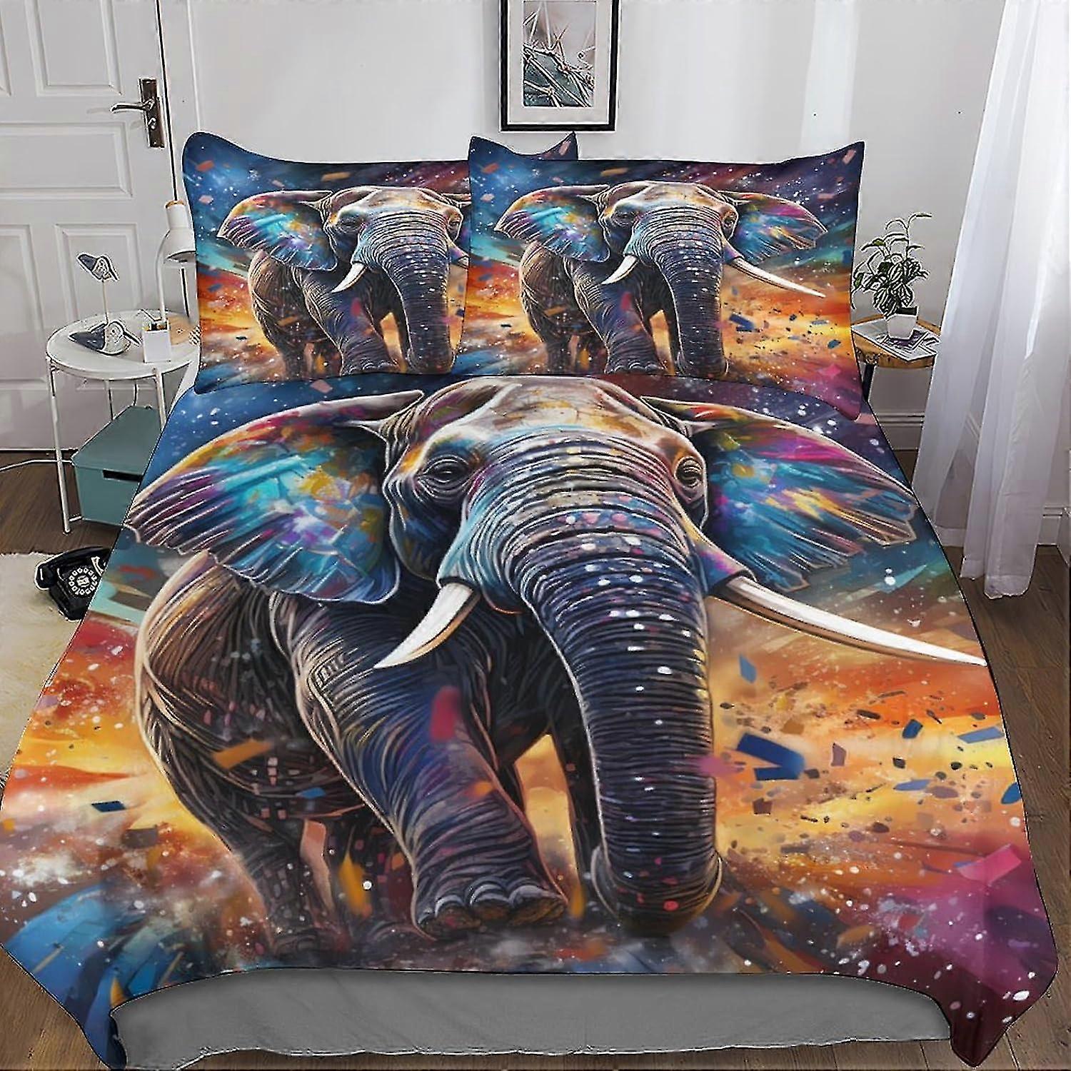 Conjunto de capa de edredom de elefante Roupa de cama impressa em 3D Conjunto de capa de colcha de impressão criativa 3 peças Microfibra macia com fecho de zíper para adolescentes e adu