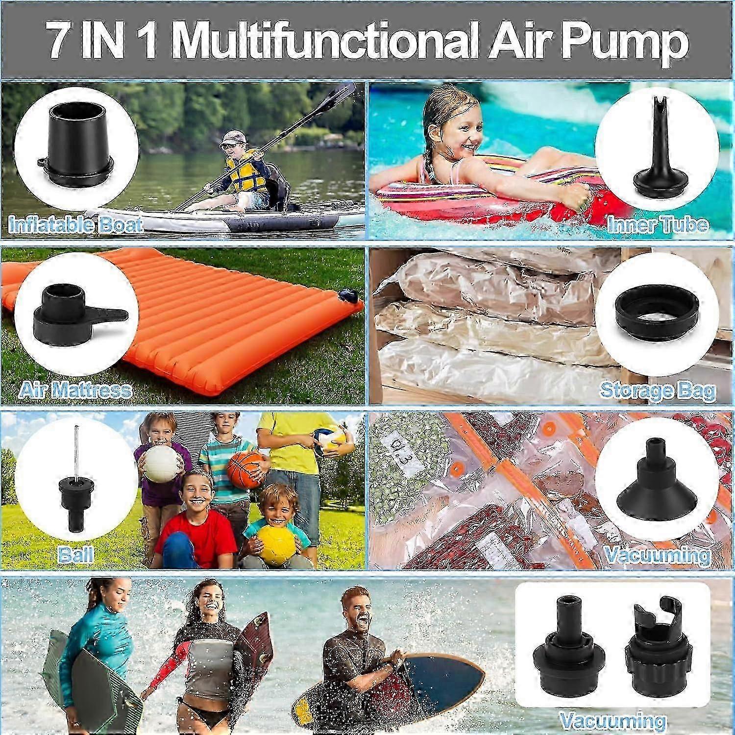 20PSI Electric Air Pump,Electric Inflator,with 7 Air Nozzles and Adapter, 2 in 1 Rapid Inflator/Deflator for Inflatable Boat/Kayak