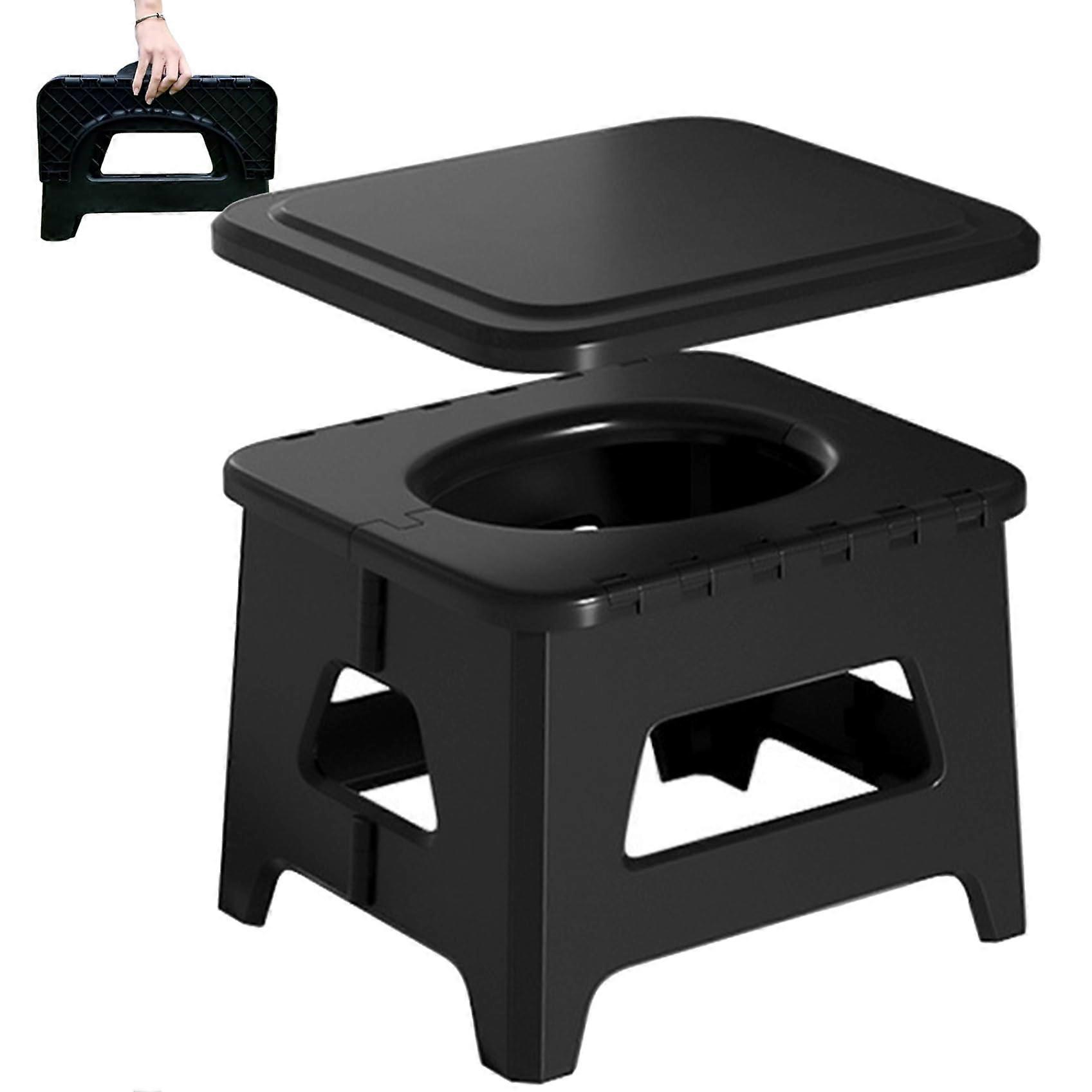Travel Potty 100 Kg Load Capacity Foldable PP Portable Toilet For Adults With Lid, Black, For Camping, Picnic, Outdoor