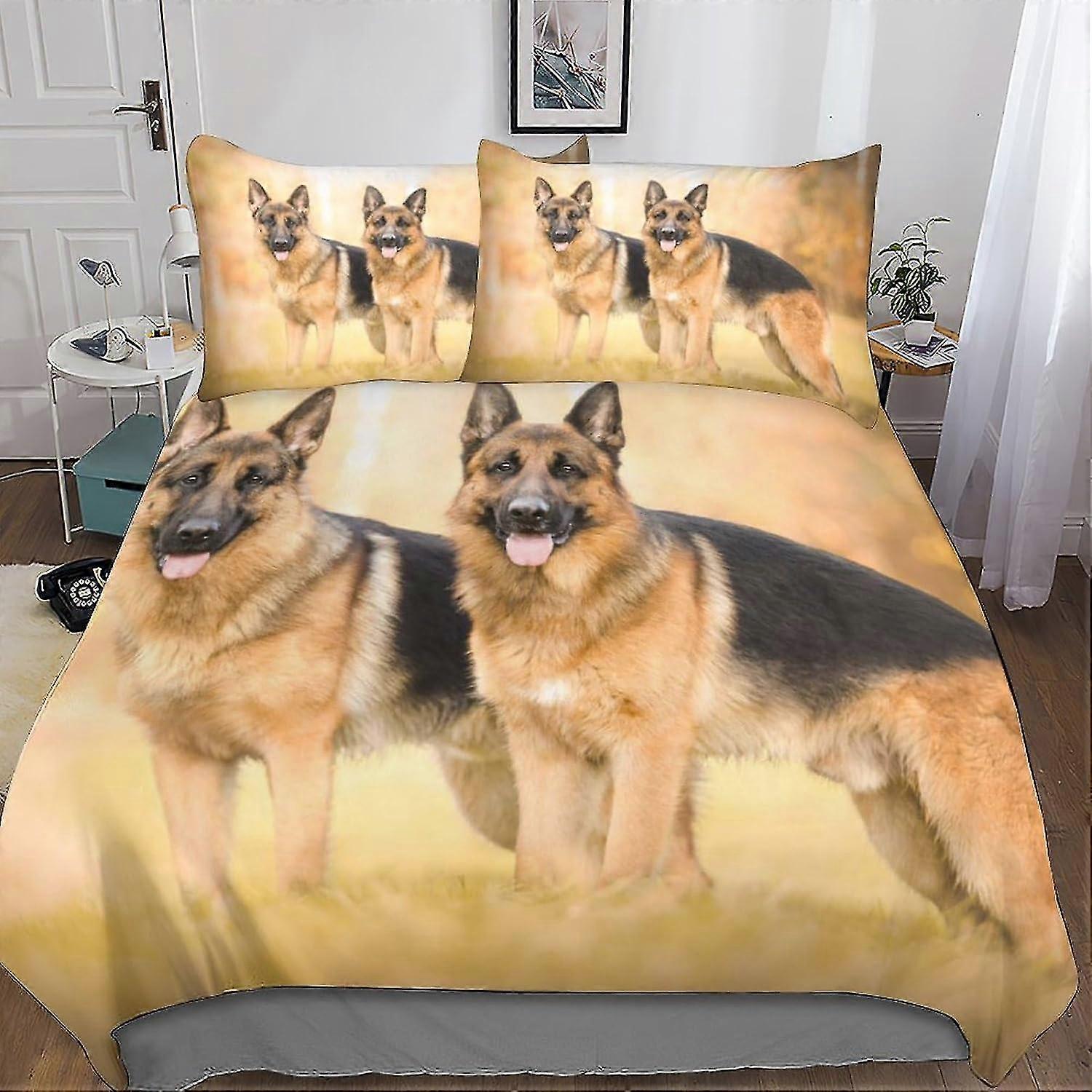 Conjunto de cama para cão pastor alemão Capa de edredão Capa de edredão Colcha 3D Capa de edredão de 3 peças para animais com fecho de correr Microfibra macia para crianças