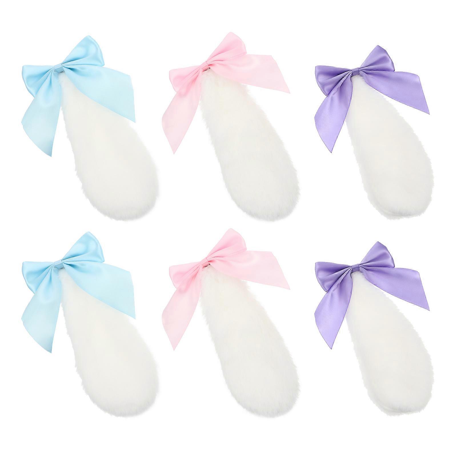 3 Pairs Plush Bunny Ears Hair Clips with Bowknot – Cute Decorative Hairpins for Cosplay, Parties, and Festivals – Soft Candy Colored Rabbit Ear