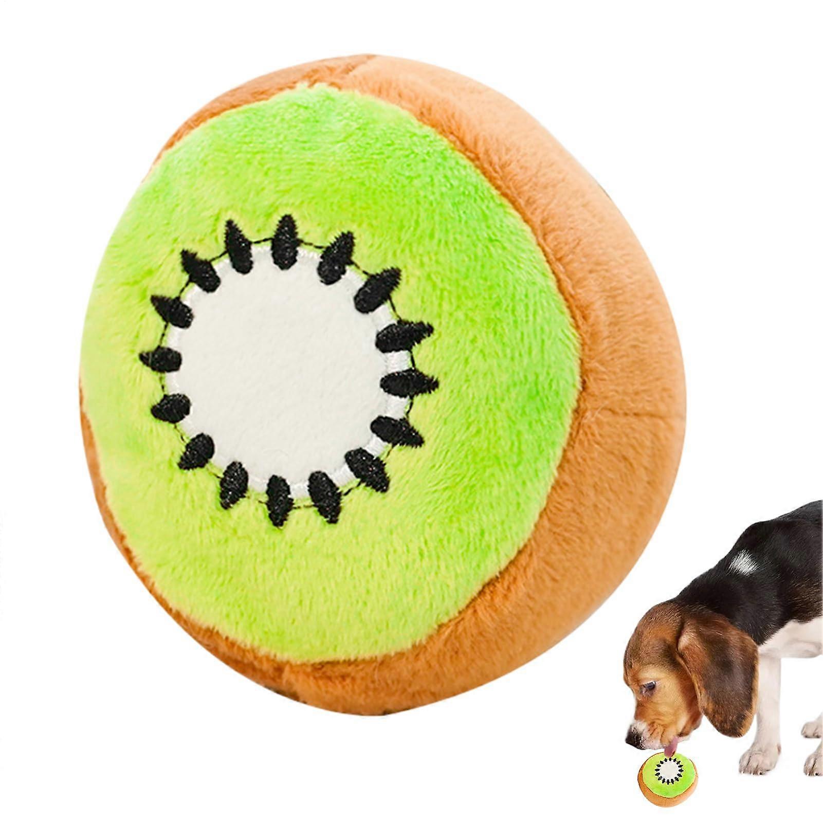 Plush Toy for Dogs - Fruit Design Stuffed Animal with Chew Ring for Chewing & Teething, Indoor & Outdoor Use, Kiwi Model
