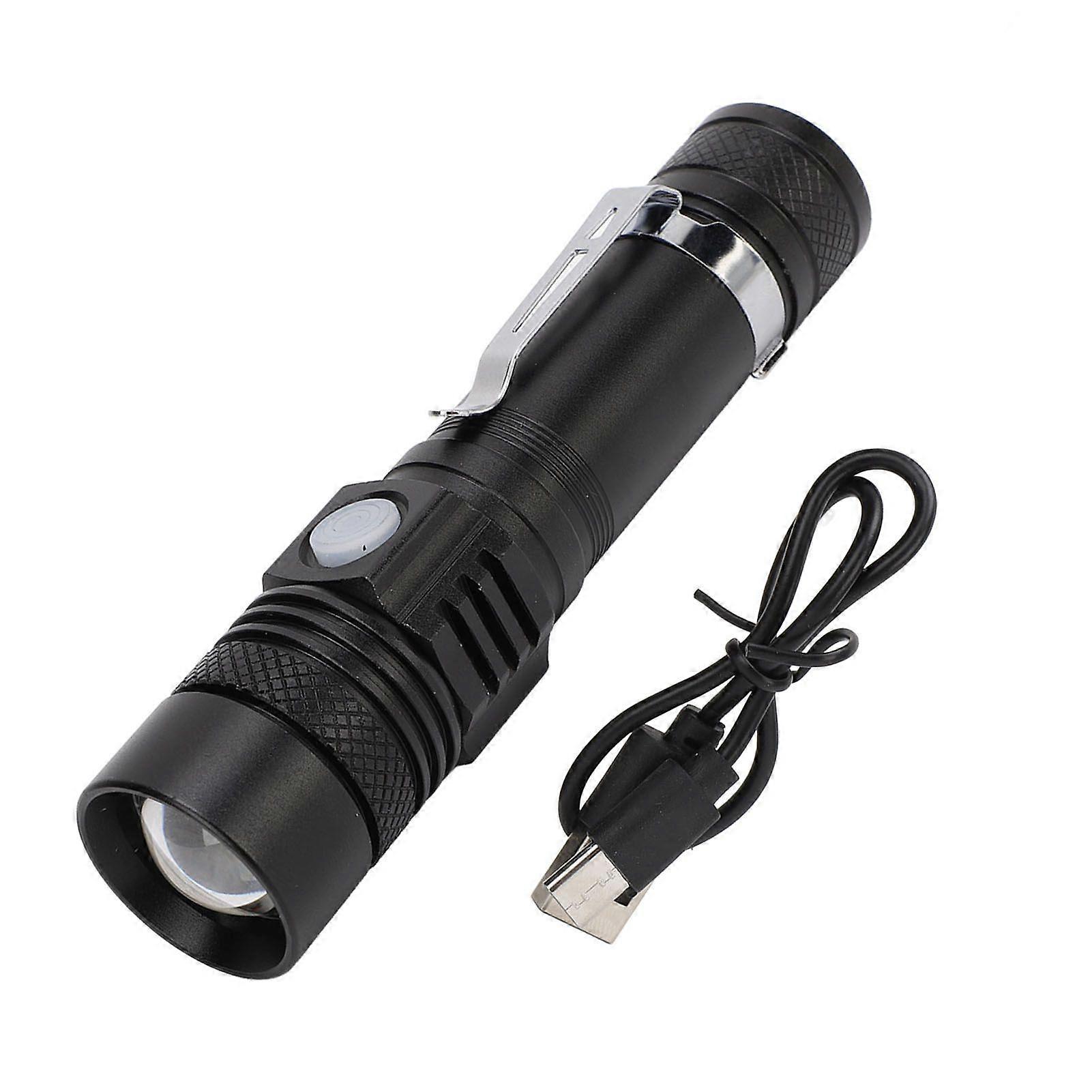 LED Handheld Flashlight USB Charging Portable 3 Gear Adjustment Zoomable Small Flashlight for Camping Single Flashlight YMHC