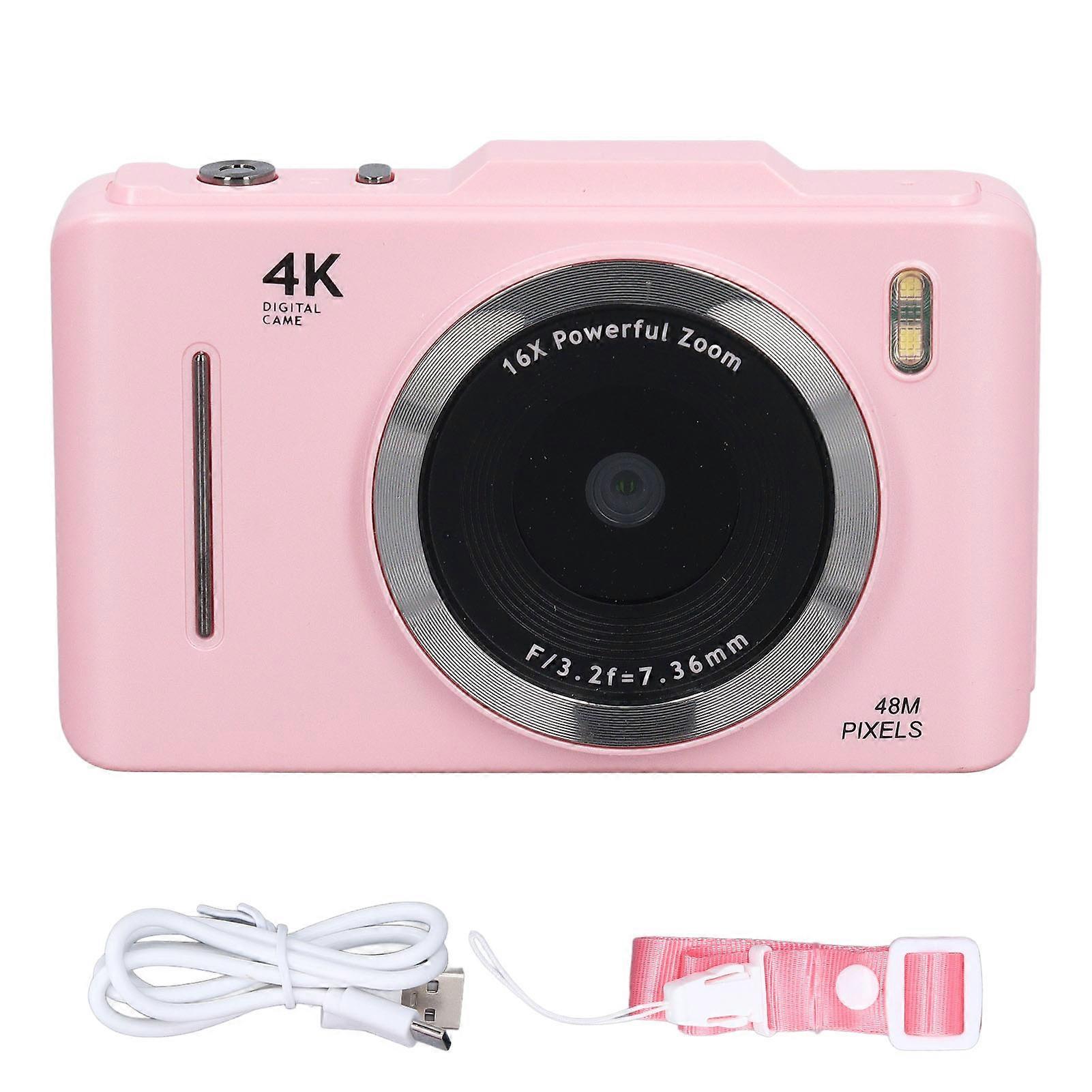 Retro 48MP 4K Digital Camera with 16X Zoom, Anti-Shake, and Fill Light - Roseate