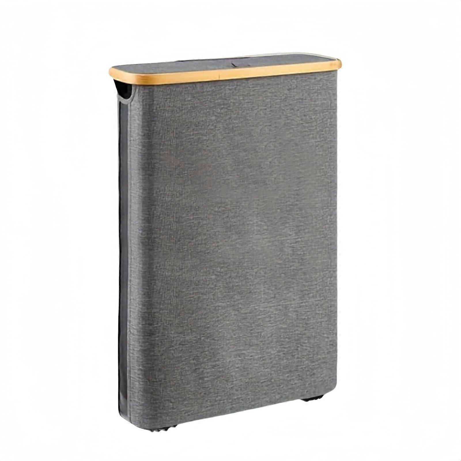 Slim bathroom storage container, 40L, foldable toilet paper organizer with bamboo lid, waterproof and dustproof, for small spaces (Gray).