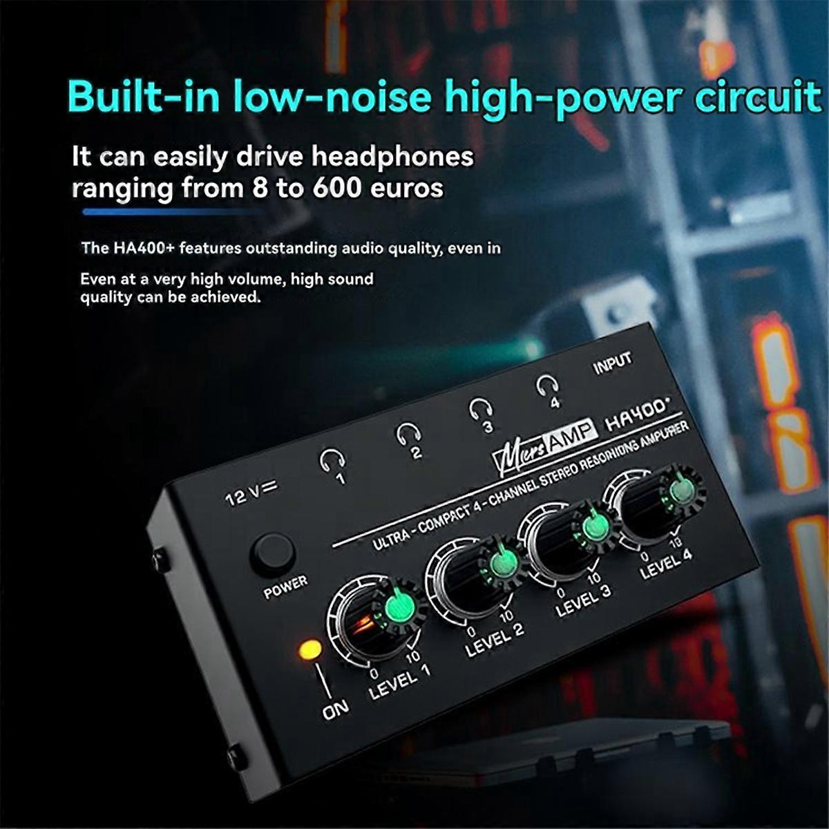 HA400+ Headphone Amplifier 4 Channels Mini Stereo Headphone Amplifier Ultra-Compact Audio with Power