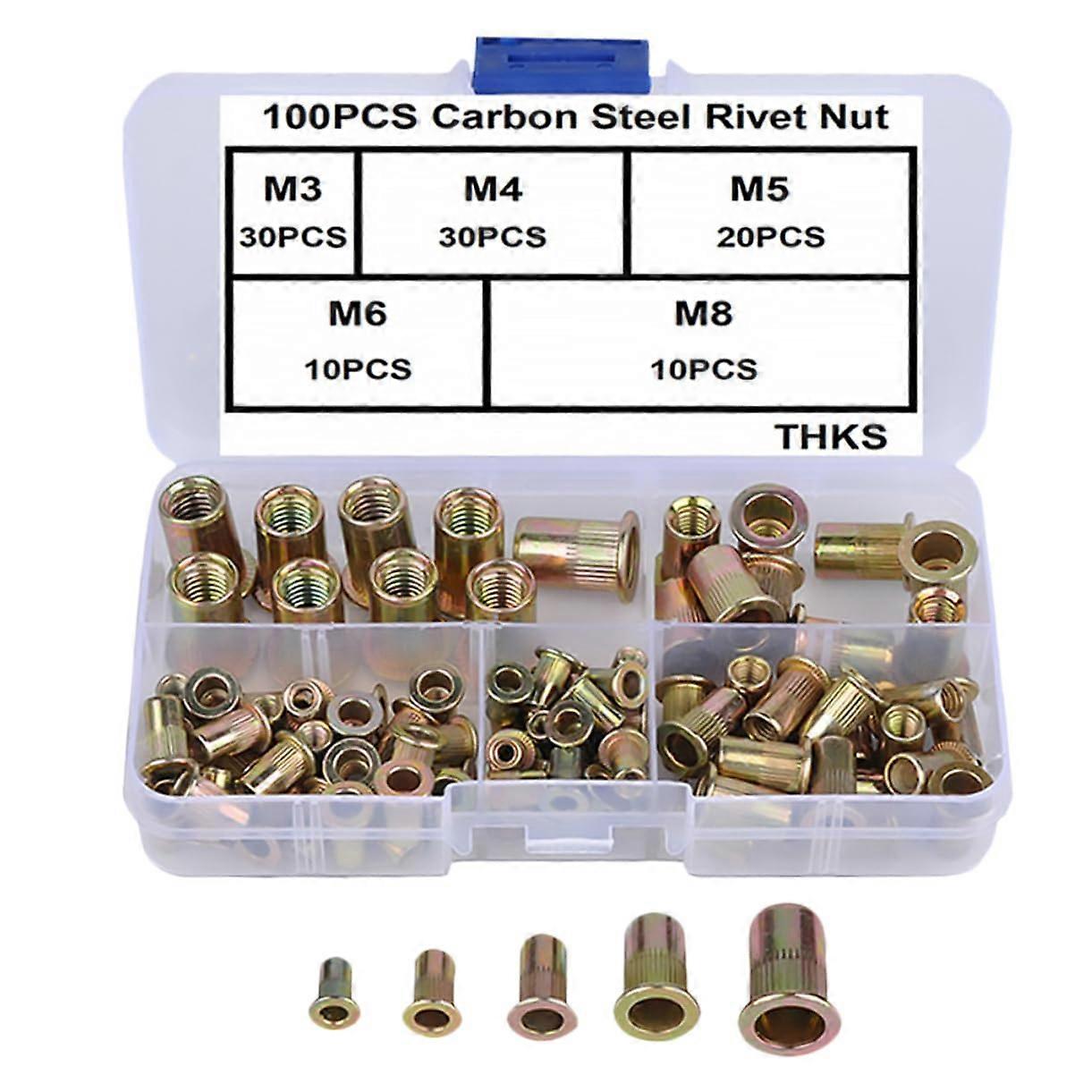Rivet Nut M8 Musical Instruments Parts Knurled Nut Galvanised Pack of 100