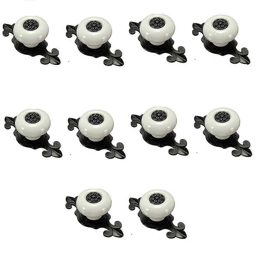 Pack of 10 Ceramic Door Knobs and Drawer Knobs, White With Black, White/Black