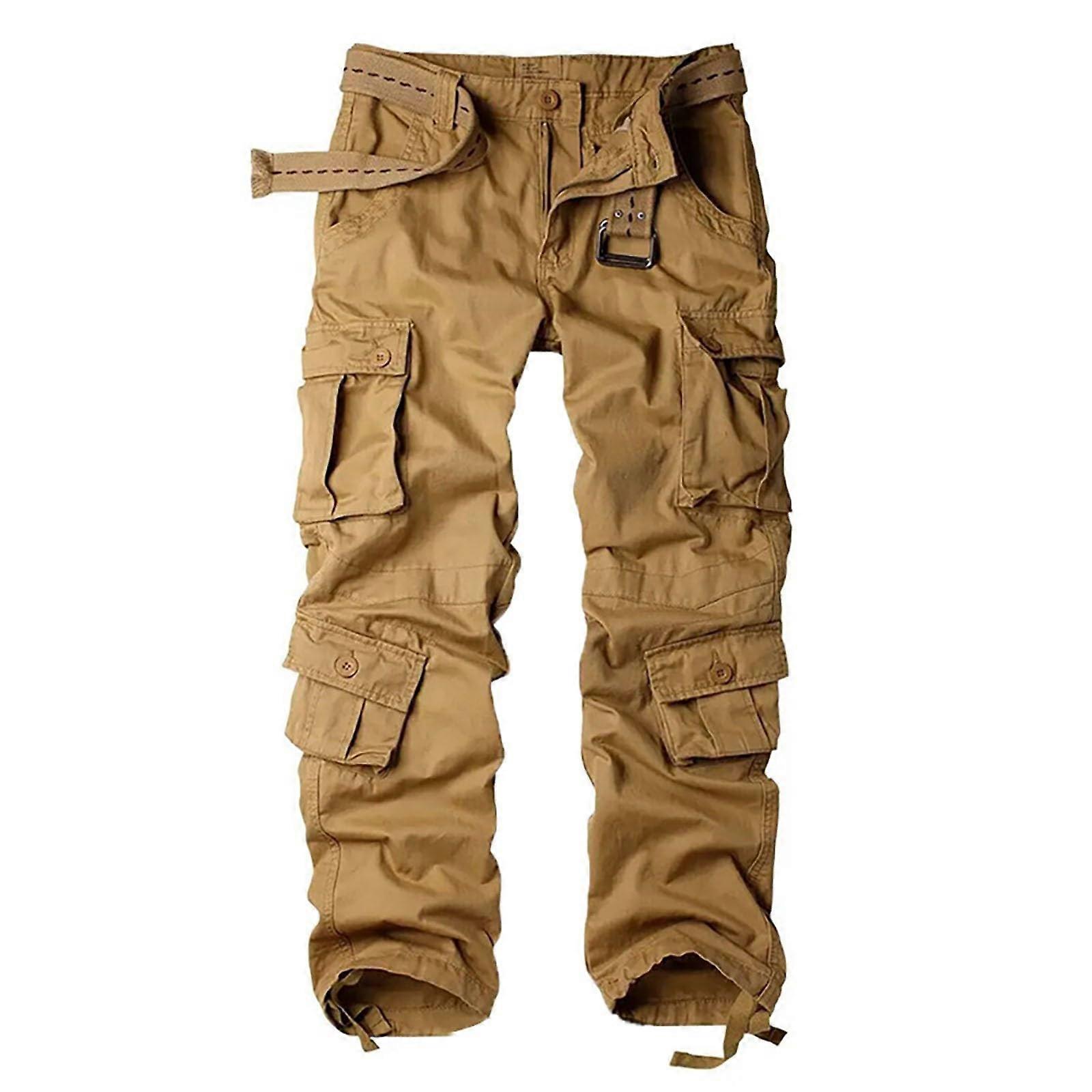 Cargohose Men Cargo Pants Stretch Chino Joggers With Pockets Elastic Waist Yellow Size 29
