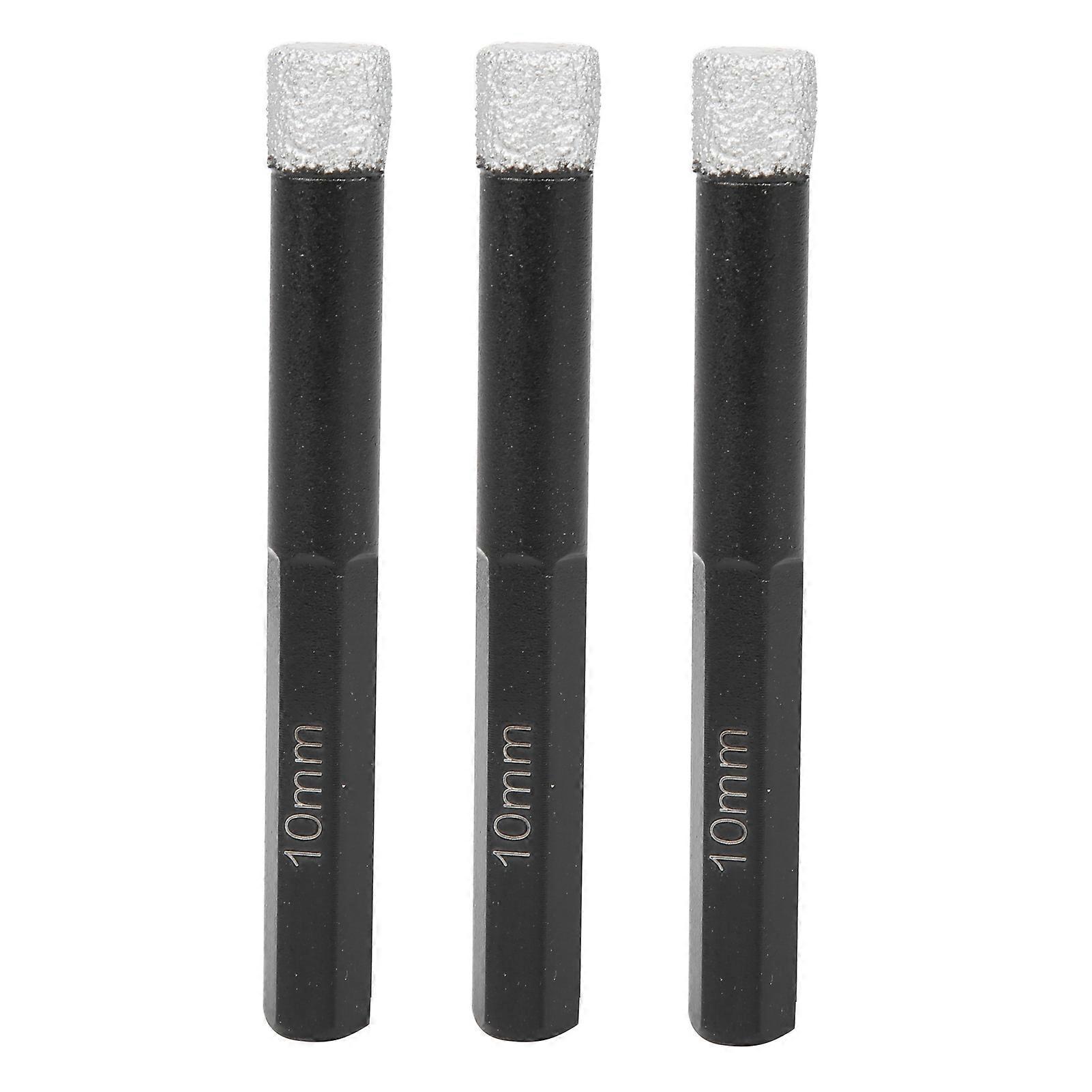 3Pcs Brazed Dry Drill Bit Hex Shank Diamond Hole Saw Cutter for Granite Ceramic Tile Black 10mm