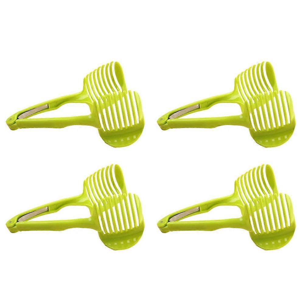 Green ABS Vegetable Cutter with Stainless Steel Spring for Kitchen Use Multipurpose Handheld Clamp Design 4 Pcs