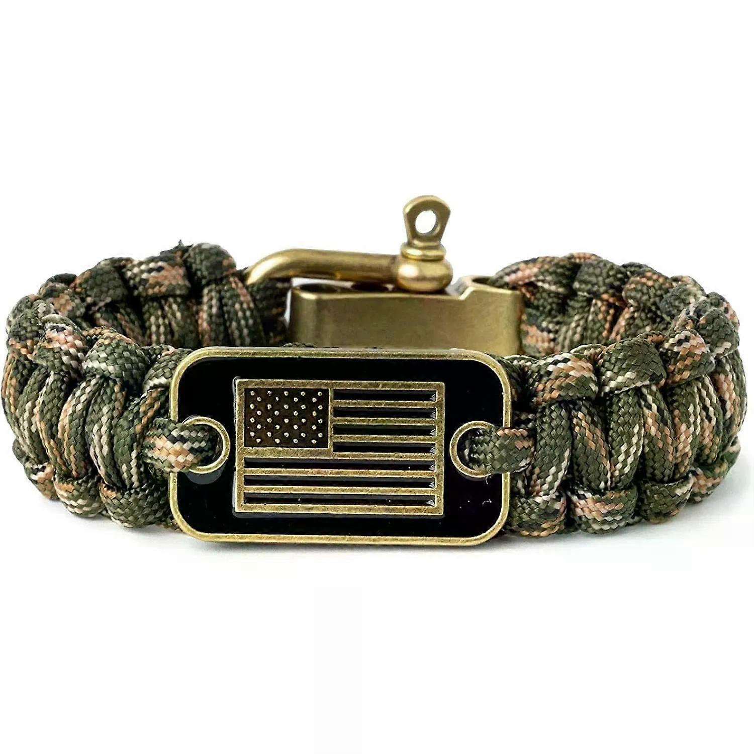 Γυμναστήριο Camo Paracord βραχιόλι βραχιόλι επιβίωσης αγκράφων κραμάτων διευθετήσιμο για τους άνδρες με τη σημαία των ΗΠΑ χαλκού για τους στρατιωτικούς βετεράνους